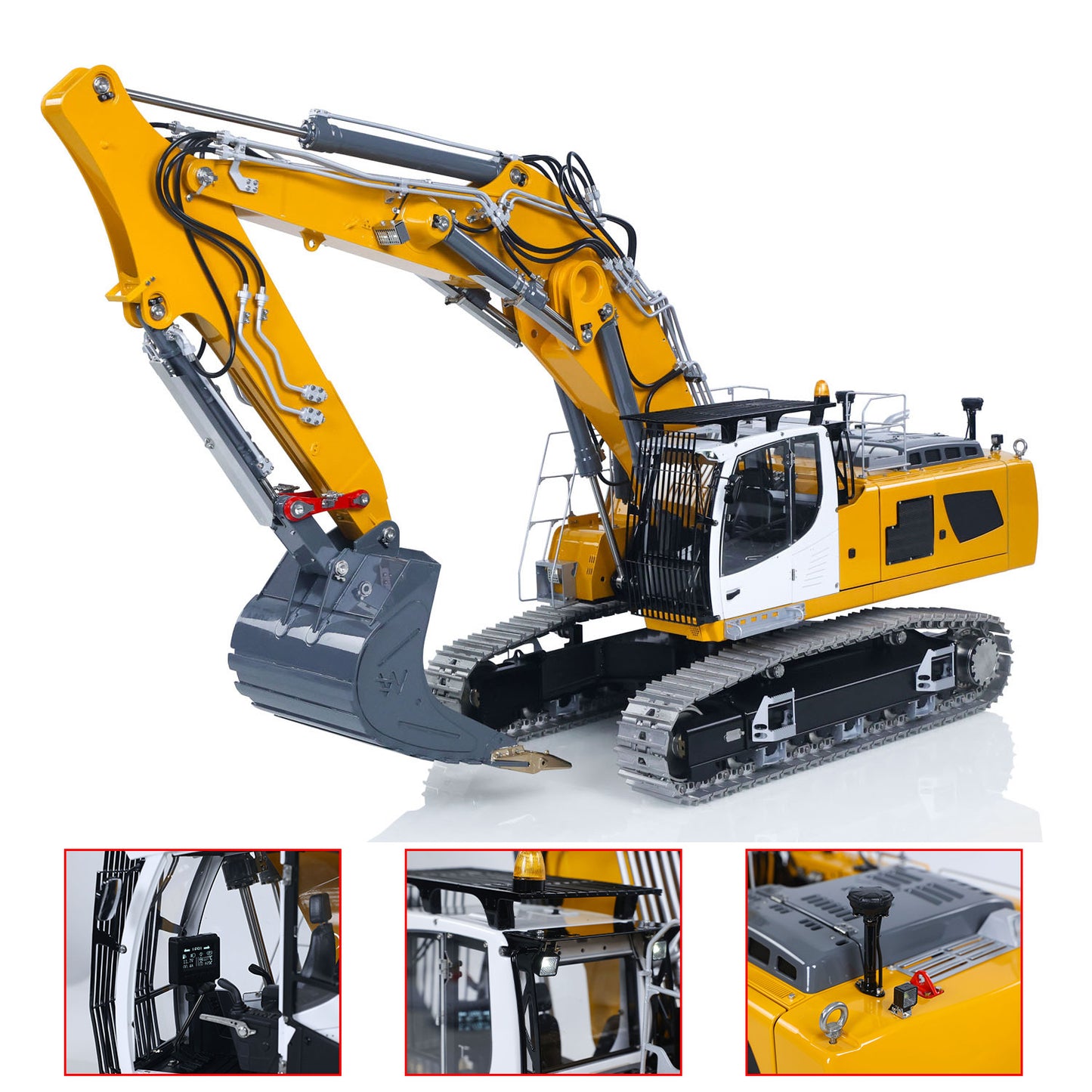 LESU Dual Pumps 1/14 RC Hydraulic Excavator LR956 Remote Control Metal 3 Arms Digger Model 4+3CH Valve Light Brushless Motor GPS without Radio System
