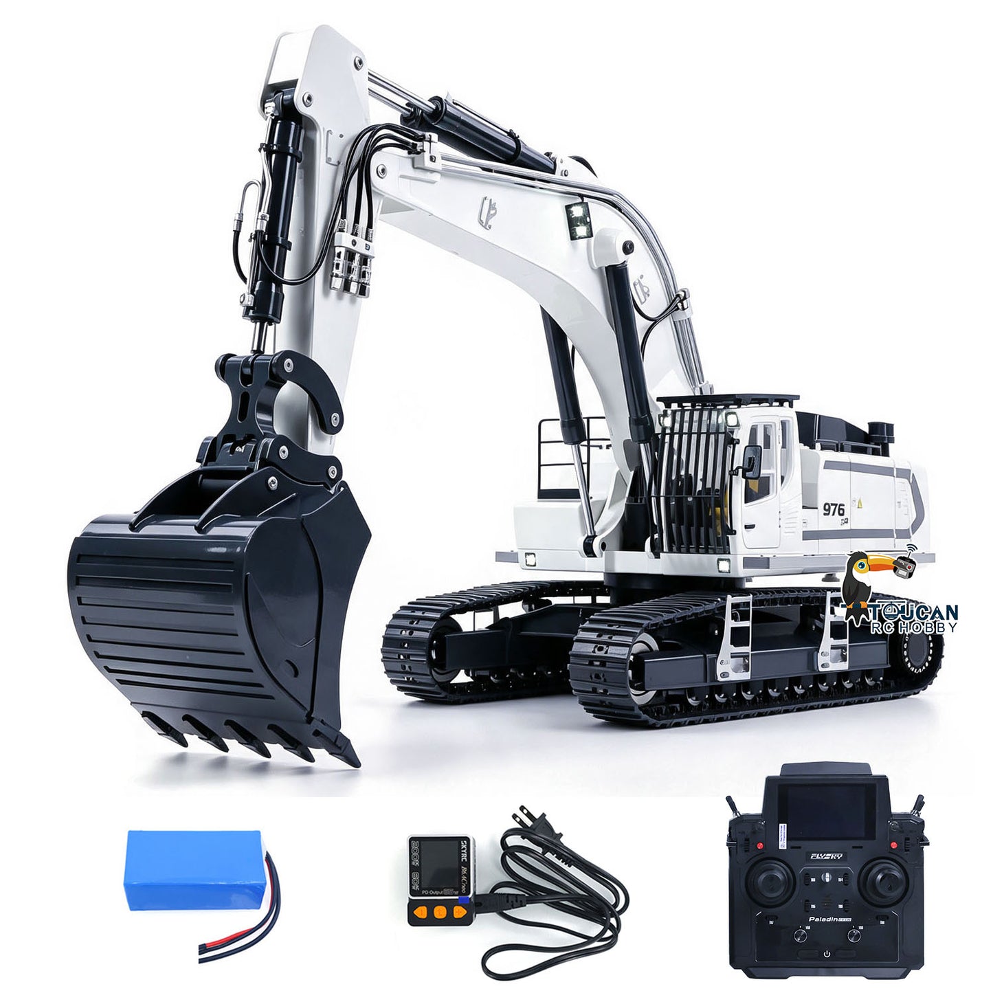 TOUCAN 1/12 Metal Hydraulic Remote Control Excavator LR976 6CH Valves RC Digger RTR Model Dual Pump Brushless Motor Light Sound System