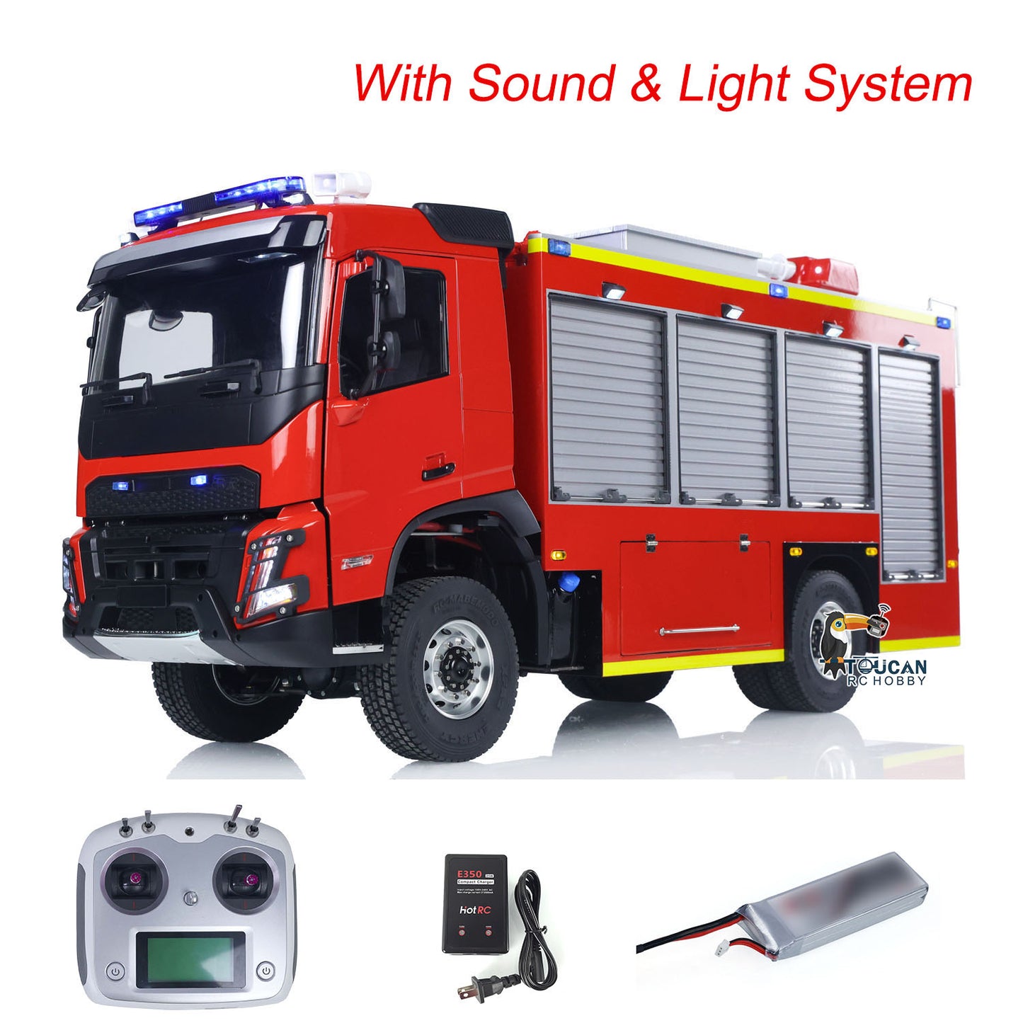 1/14 RC Fire Fighting Truck RTR Radio Controlled Car Model FMX AWD 2Speed Metal Gerabox Axles Water Spraying Electric Vehicle