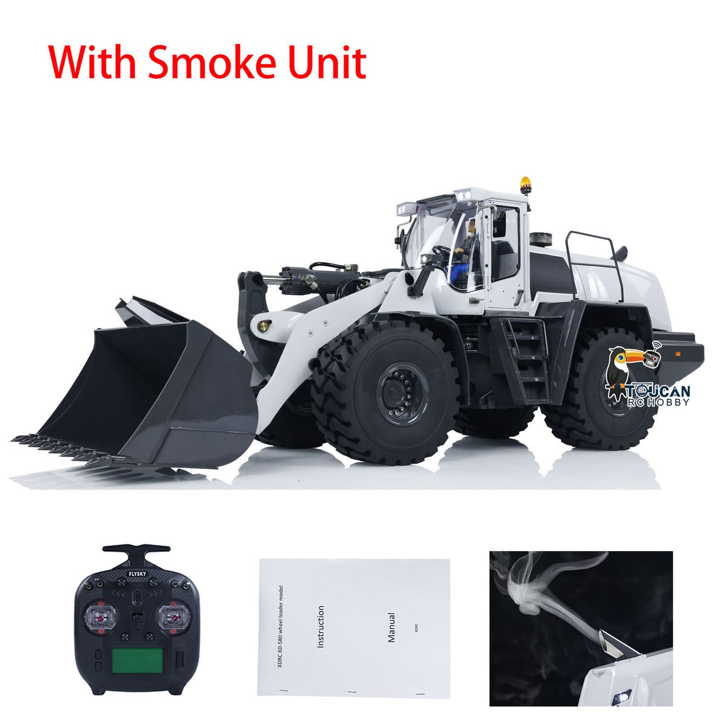 Metal 1/14 XDRC 580 RC Hydraulic Loader Remote Control Engineering Vehicles Hobby Model Smoke Sound Light Rock Bucket