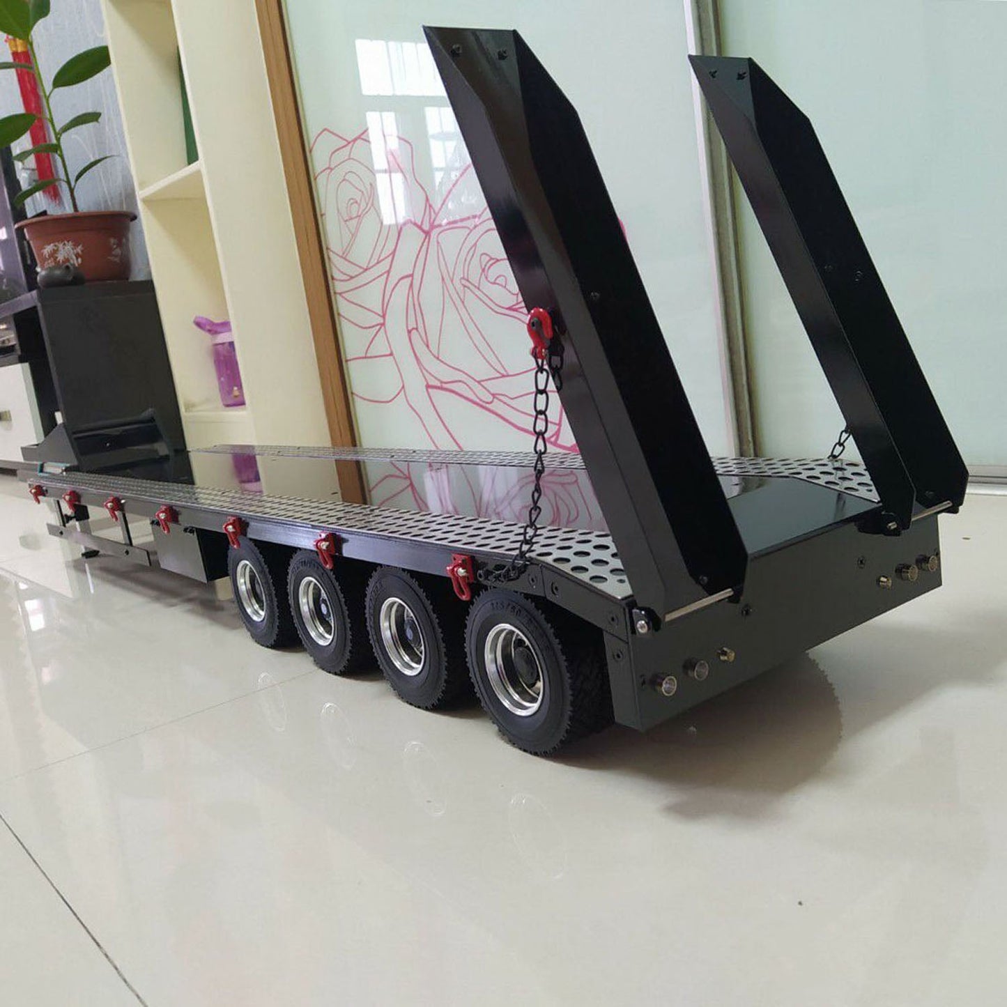 1/14 Metal 4 Axles Semi-trailer Trailer for RC Tractor Truck Remote Controlled Simulation Car Electric Machine Painted Assembled