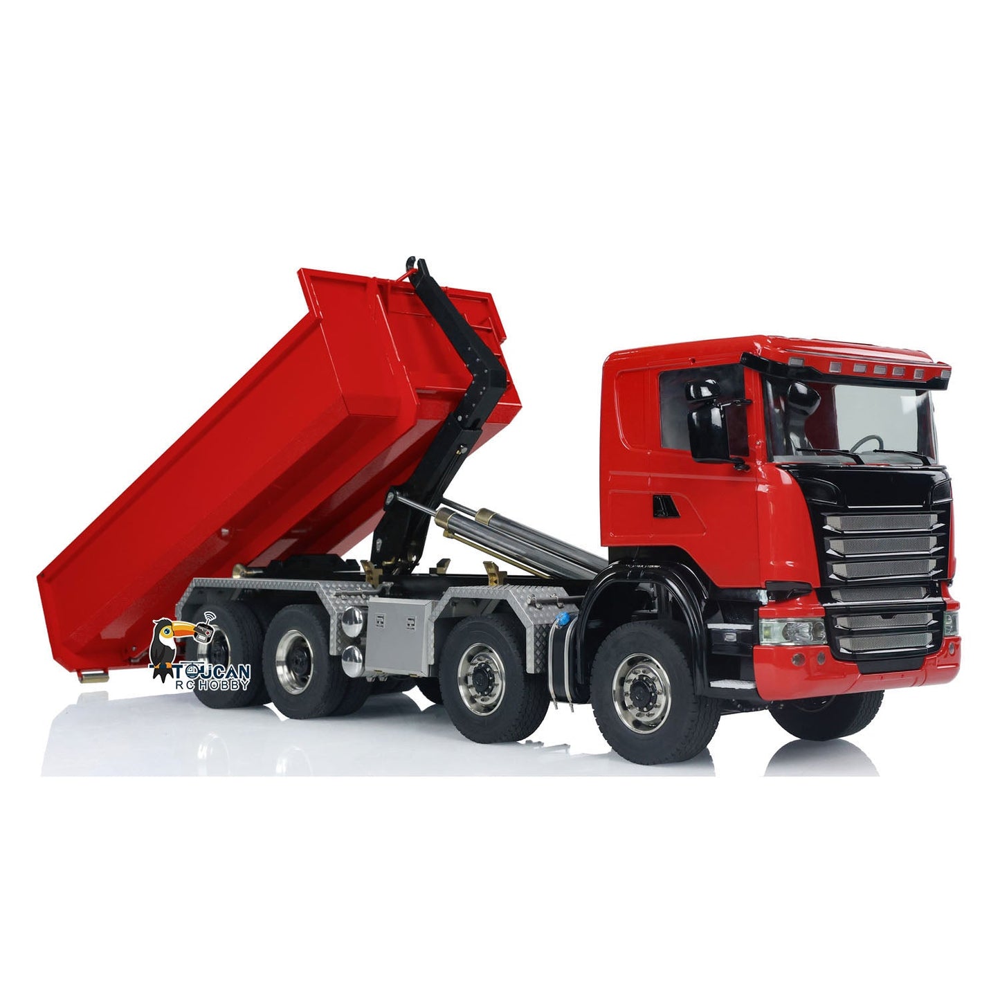 1/14 8x8 RC Hydraulic Equipment Radio Controlled Roll-on Dumper Trucks Full Dump Truck U-shaped Short High Bucket Timber Flatbed