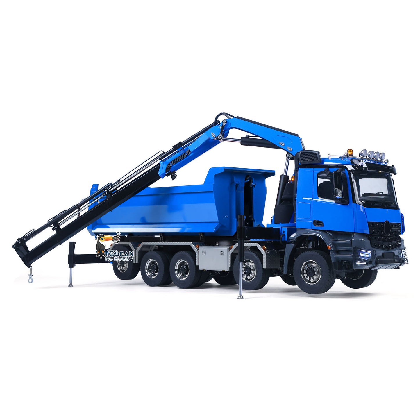 1/14 10x10 RC Hydraulic Equipment Crane Remote Control Dumper Truck Full Dump Car Model with U-shaped High Bucket 3-speed Gearbox