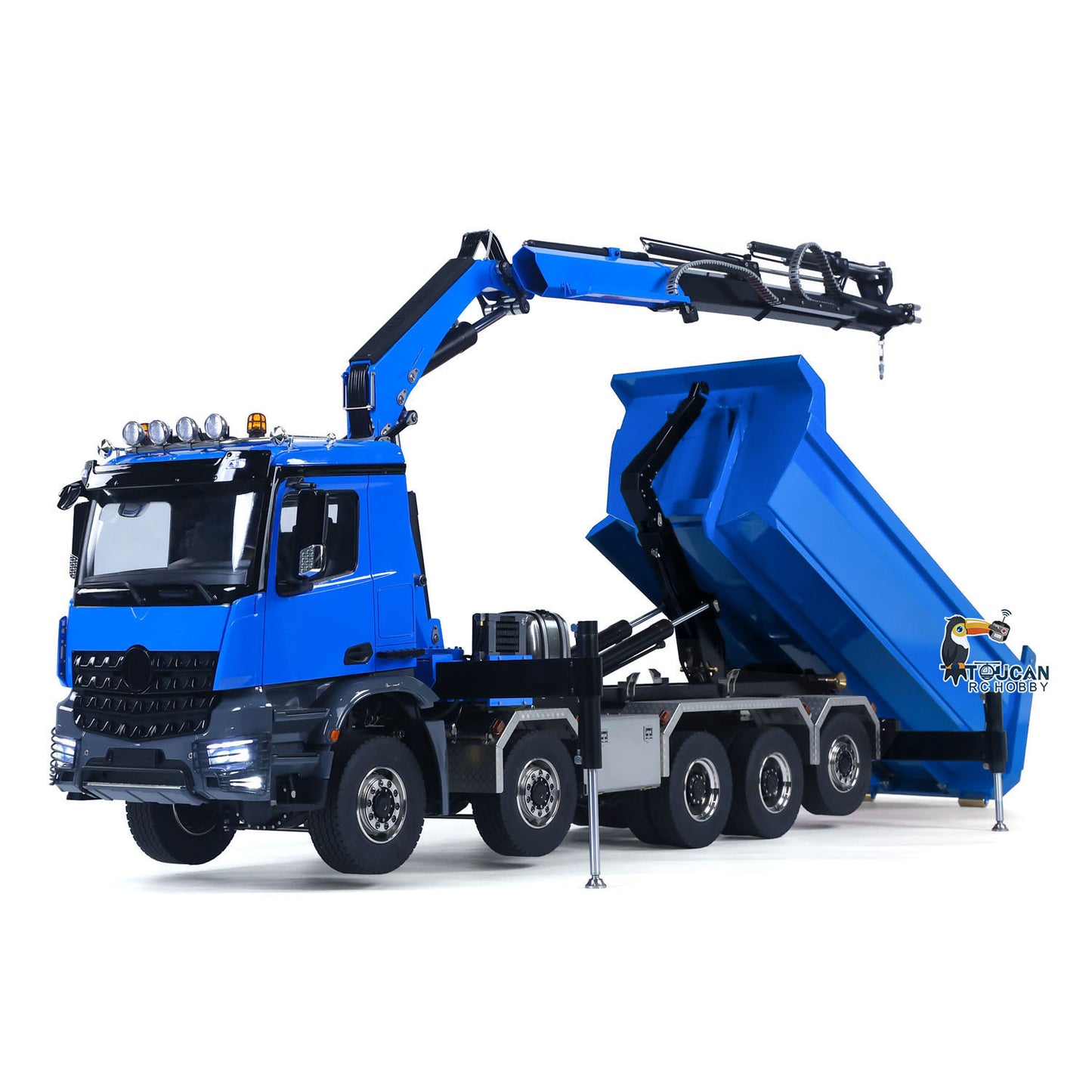 1/14 10x10 RC Hydraulic Equipment Crane Remote Control Dumper Truck Full Dump Car Model with U-shaped High Bucket 3-speed Gearbox