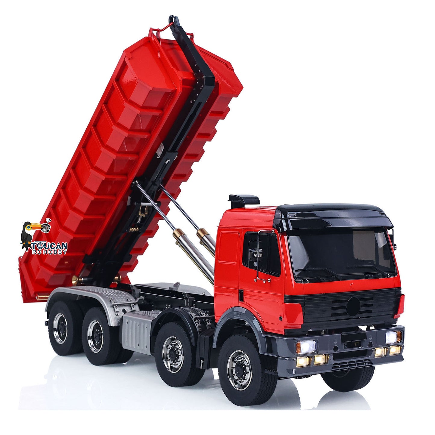 1/14 Metal RC Dump Truck 1838 8X8 Roll On Off Dumper Hydraulic Tipper Car 2-Way Valve 3-Speed Gearbox Differential Locks Light Sound