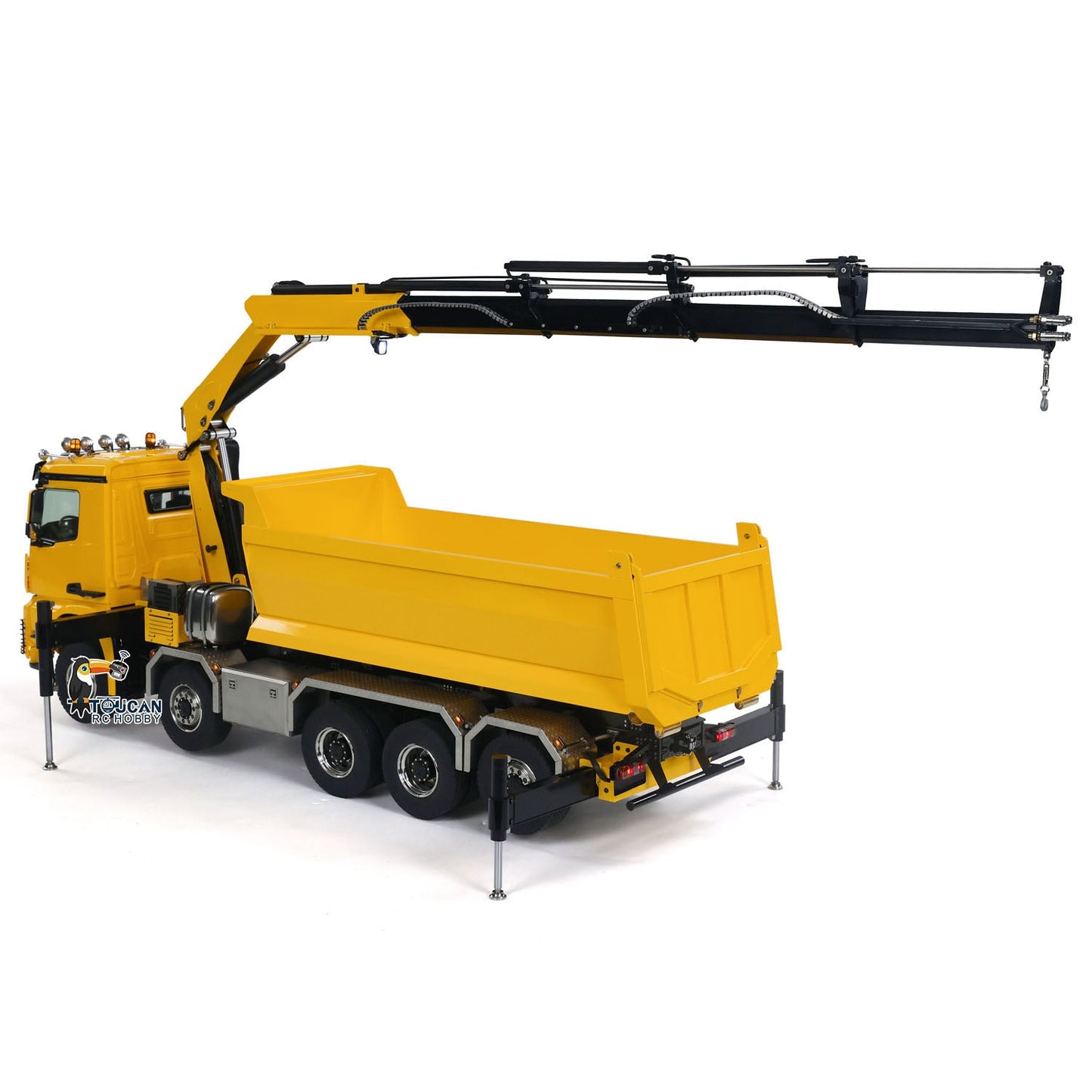 1:14 10x10 RC Hydraulic Crane Full Dump Metal Lorry Rear Axle Steering with Standard Bucket U-shaped Short High Timber Flatbed