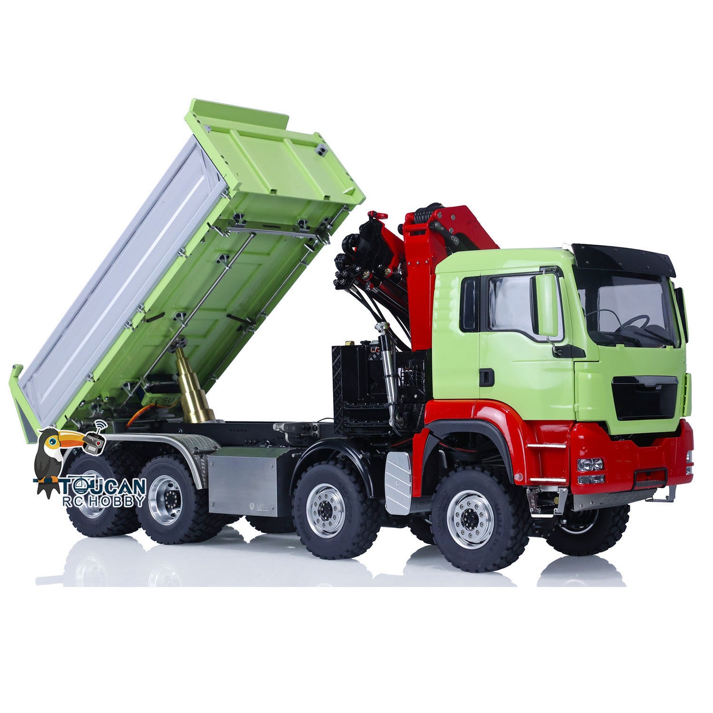 LESU 1/14 TGS 3-Ways RC Hydraulic Dump Truck 8X8 Painted Remote Control Crane Tipper Car 2Speed Gearbox 7CH Reversing Valve