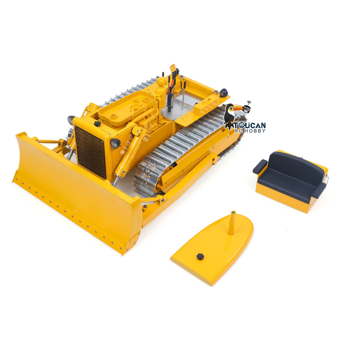 Metal 1/14 RC Hydraulic Bulldozer D7 Remote Control Dozer Model Engineering Vehicle Flysky Radio Light Sound System Battery