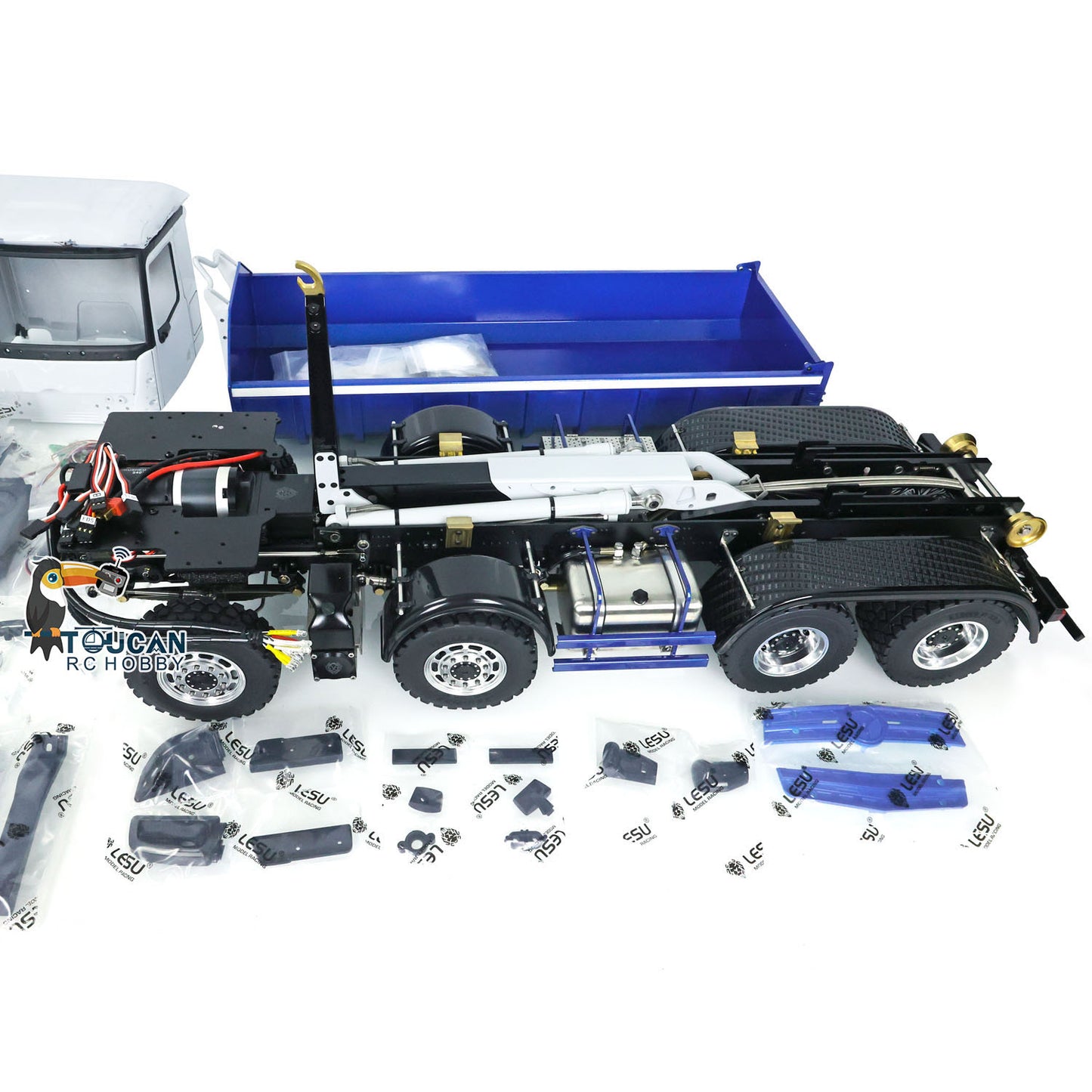 In Stock LESU 1/14 Scale 8x8 Truck Hydraulic Remote Controlled Dumper Roll On/Off Tipper Model Sound Light System Motor Front Towing Hook