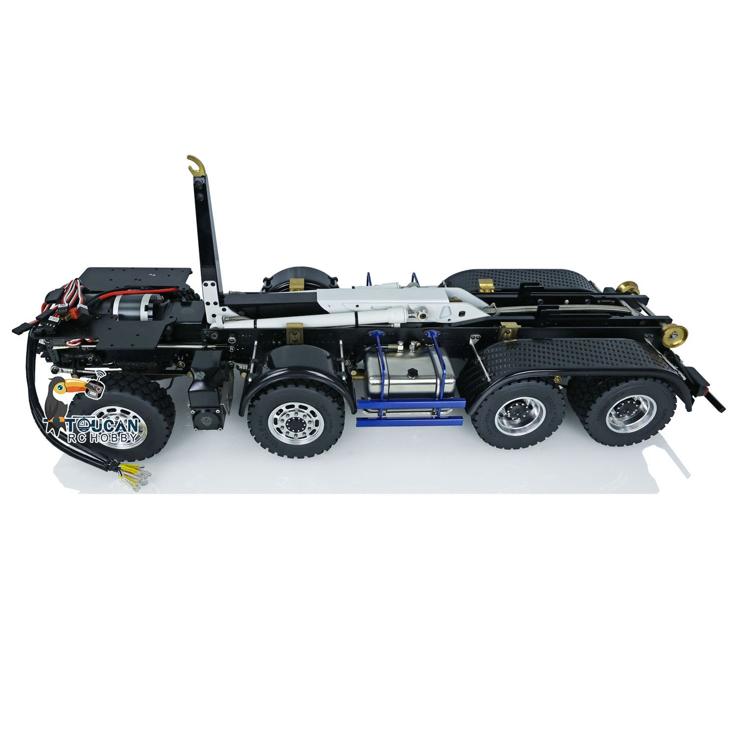 LESU 1/14 8x8 Truck Hydraulic Remote Controlled Dumper Roll On/Off Tipper Model with Sound Light System Motor Front Towing Hook