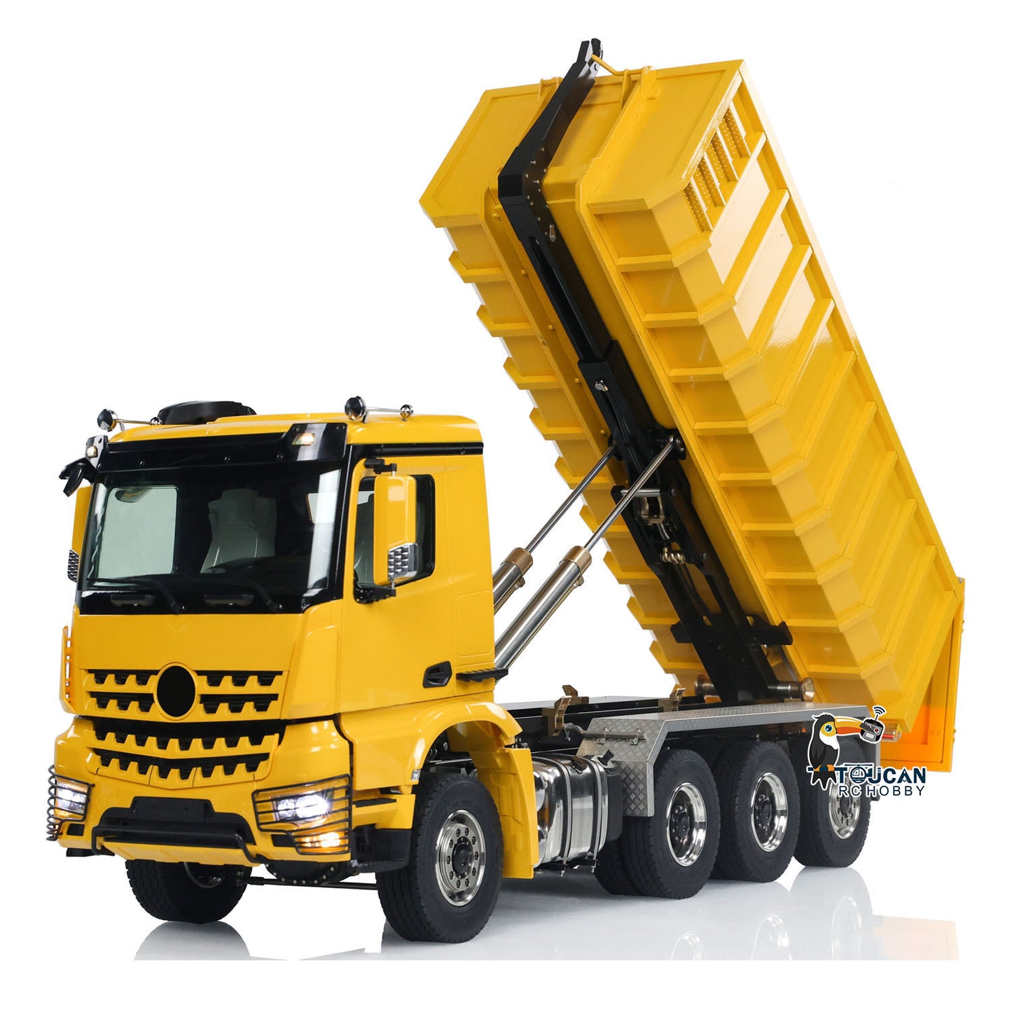 1/14 8x8 RC Hydraulic Dumper Car Roll On Full Dump Rear Axle Steering with U-shaped High Short Standard Bucket Timber Flatbed