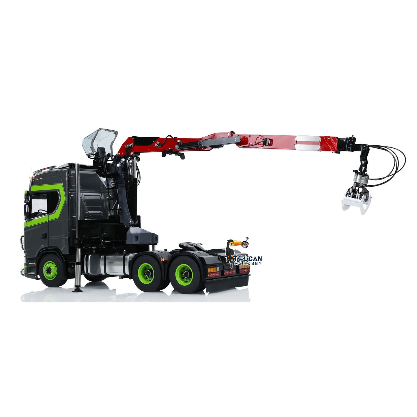 Toucan 1/14 6x6 RC Metal Tractor Truck 3-axle Hydraulic Crane Logging Trailer Light Sound Smoke System Customized Lorry Vehicle for Model Collector