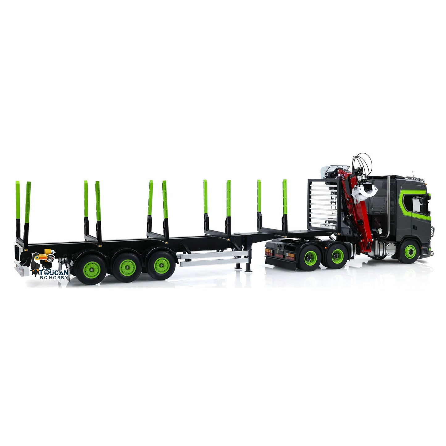 Toucan 1/14 6x6 RC Metal Tractor Truck 3-axle Hydraulic Crane Logging Trailer Light Sound Smoke System Customized Lorry Vehicle for Model Collector