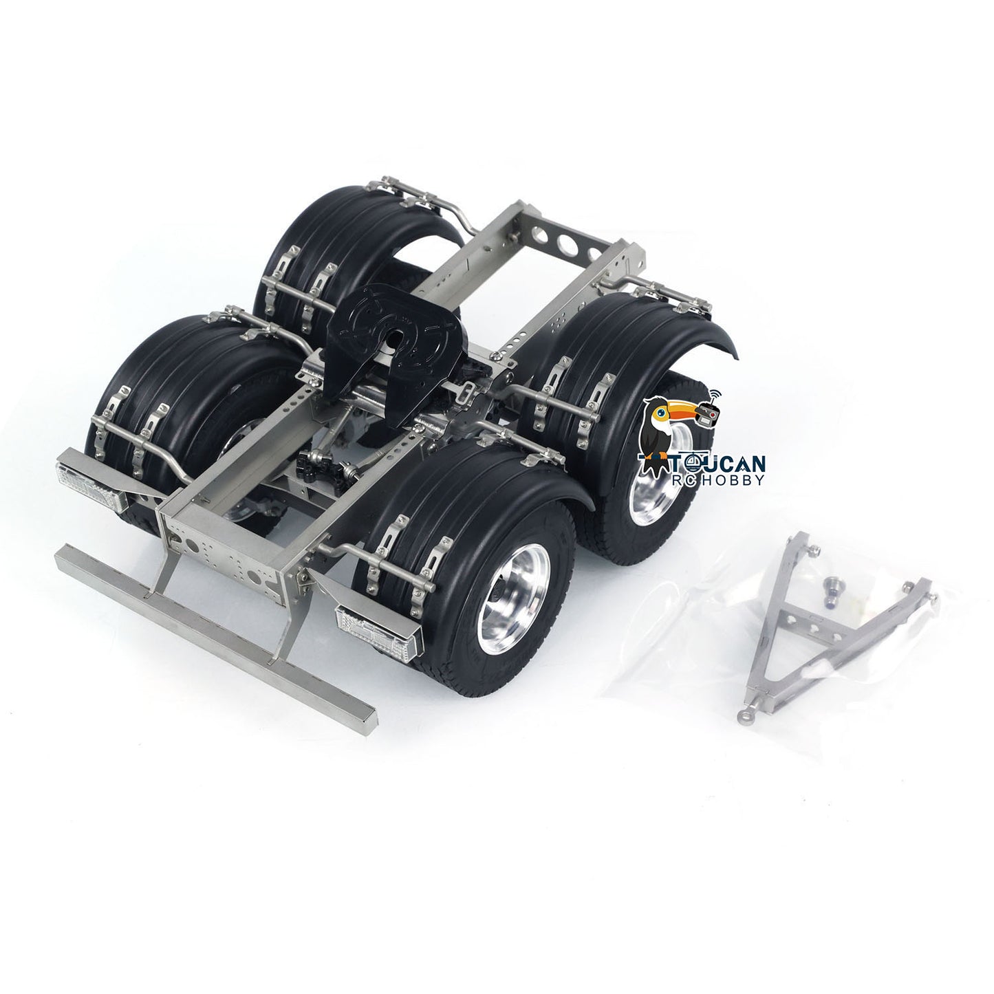 1:14 2 Axles Metal Trailer with Fifth-wheel Traction Assembled Unpainted for LESU RC Car Remote Control Truck Model