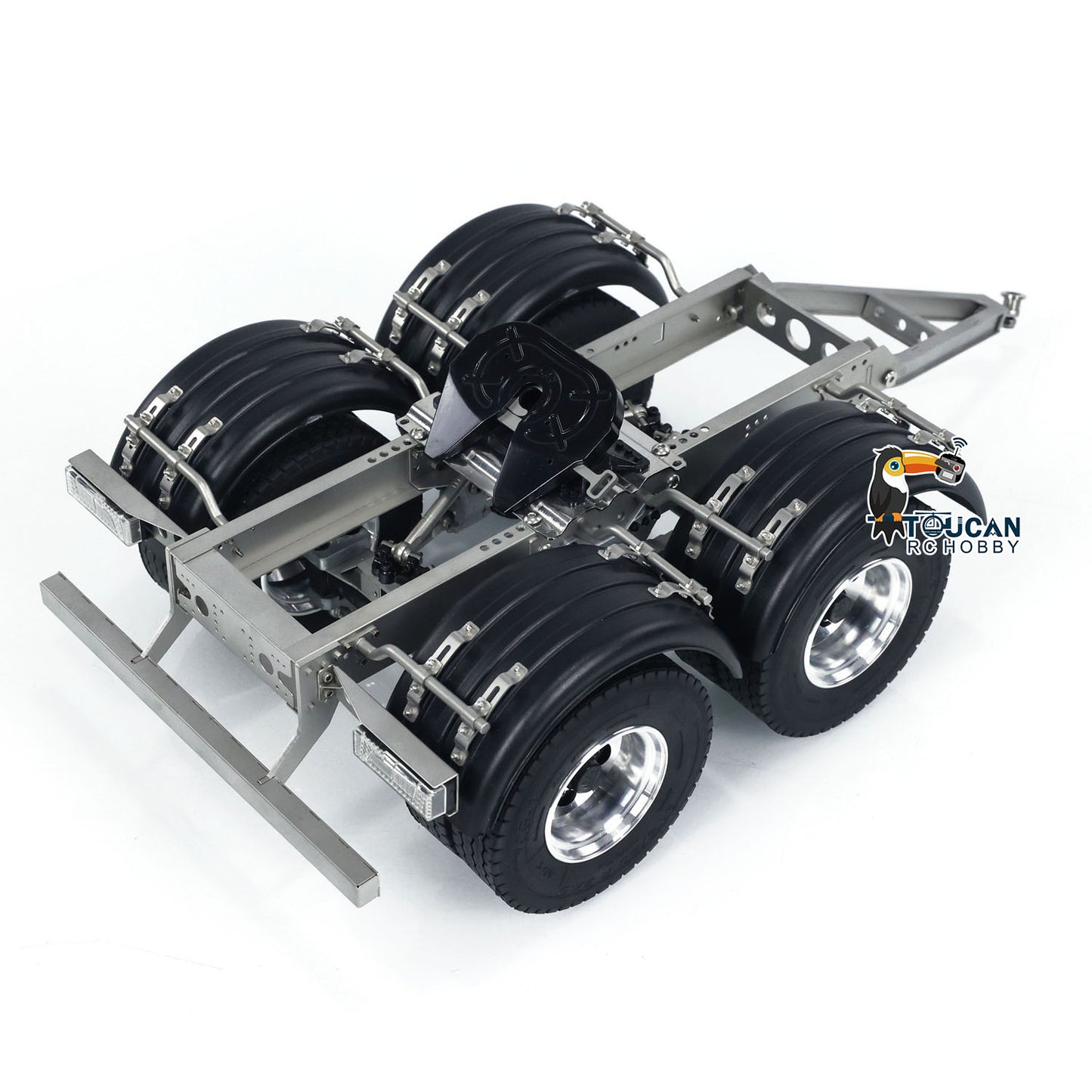 1:14 2 Axles Metal Trailer with Fifth-wheel Traction Assembled Unpainted for LESU RC Car Remote Control Truck Model