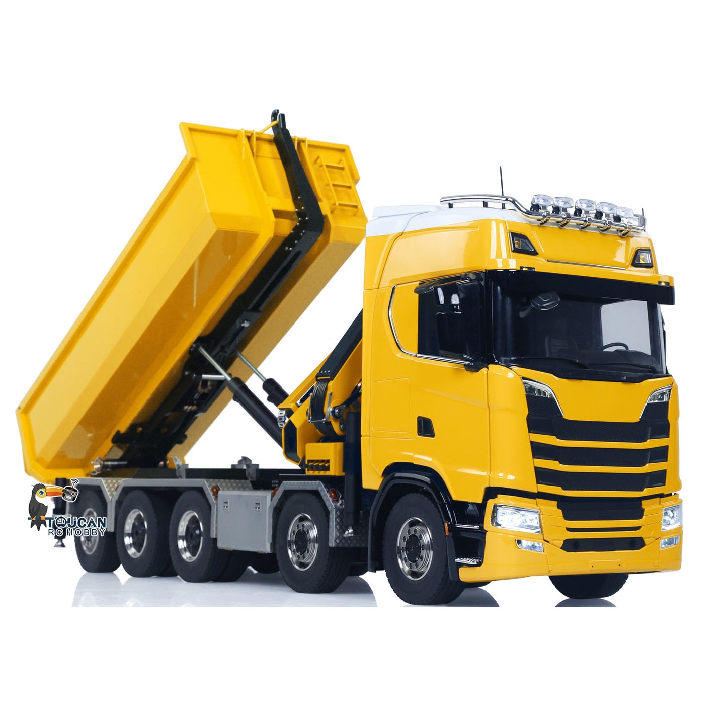 SA770S Metal 1/14 RC Hydraulic Crane Dump Truck 10X10 Radio Controlled Full Dumper Car Frsky XE Lite Light Sound Painted Model