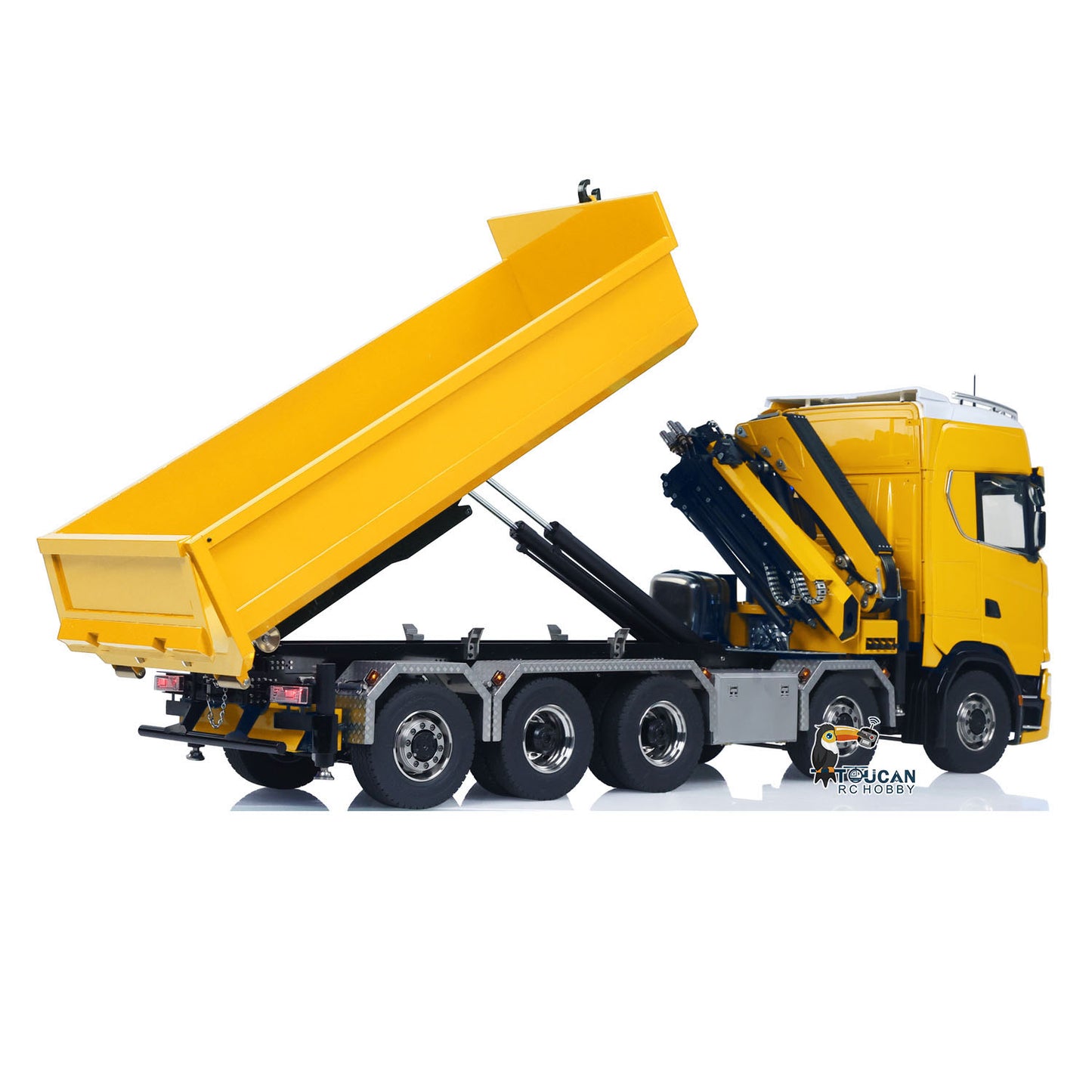 SA770S Metal 1/14 RC Hydraulic Crane Dump Truck 10X10 Radio Controlled Full Dumper Car Frsky XE Lite Light Sound Painted Model