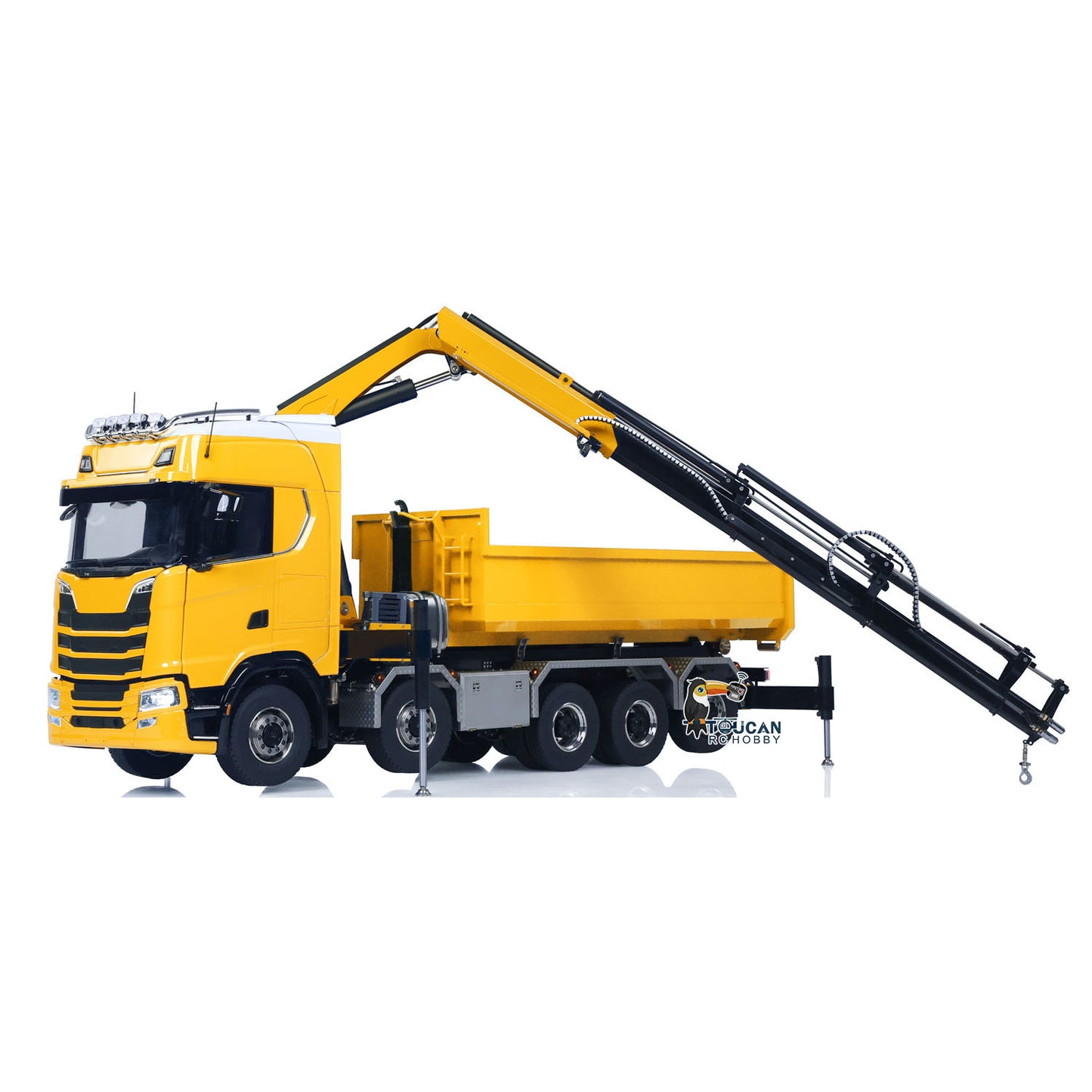 SA770S Metal 1/14 RC Hydraulic Crane Dump Truck 10X10 Radio Controlled Full Dumper Car Frsky XE Lite Light Sound Painted Model