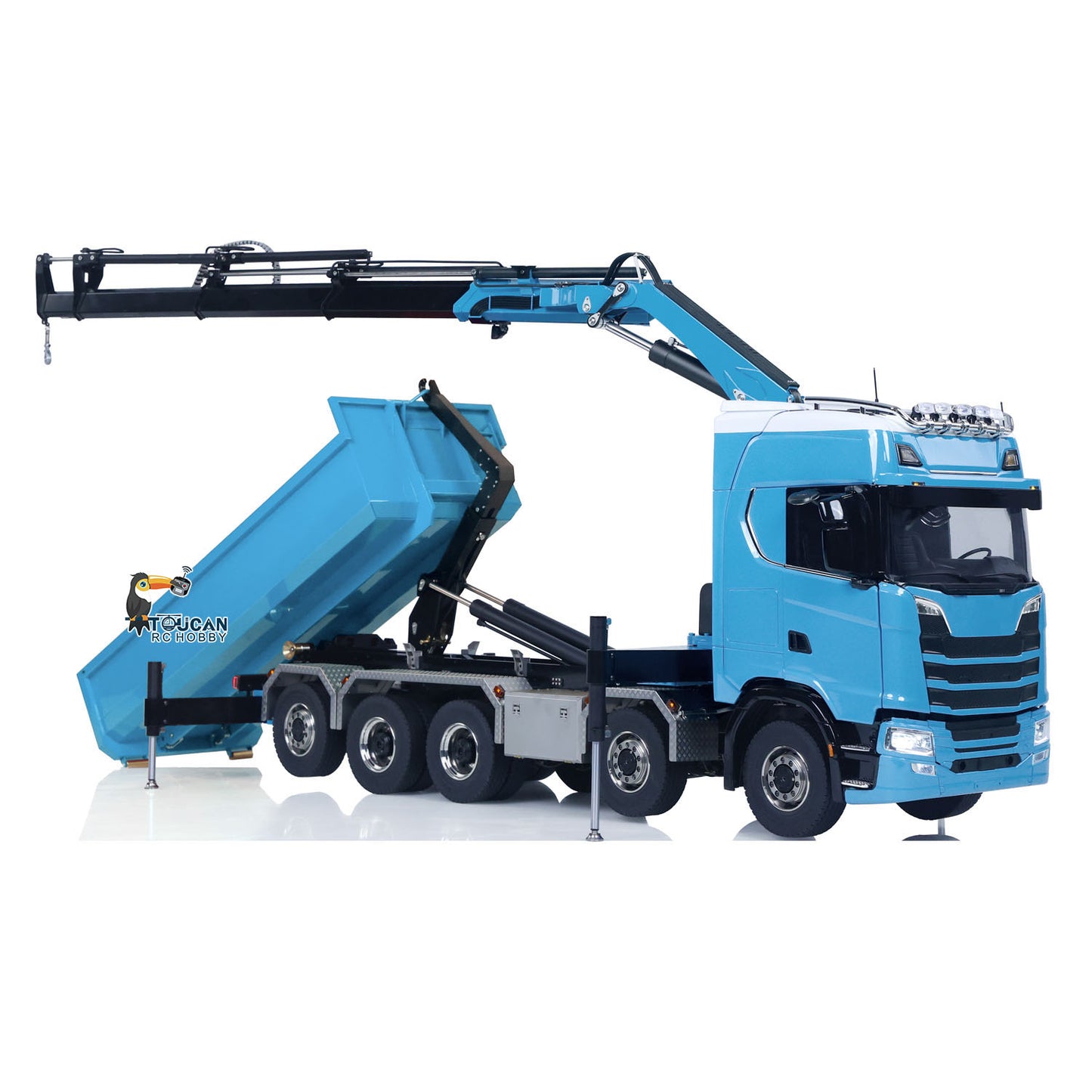 SA770S Metal 1/14 RC Hydraulic Crane Dump Truck 10X10 Radio Controlled Full Dumper Car Frsky XE Lite Light Sound Painted Model