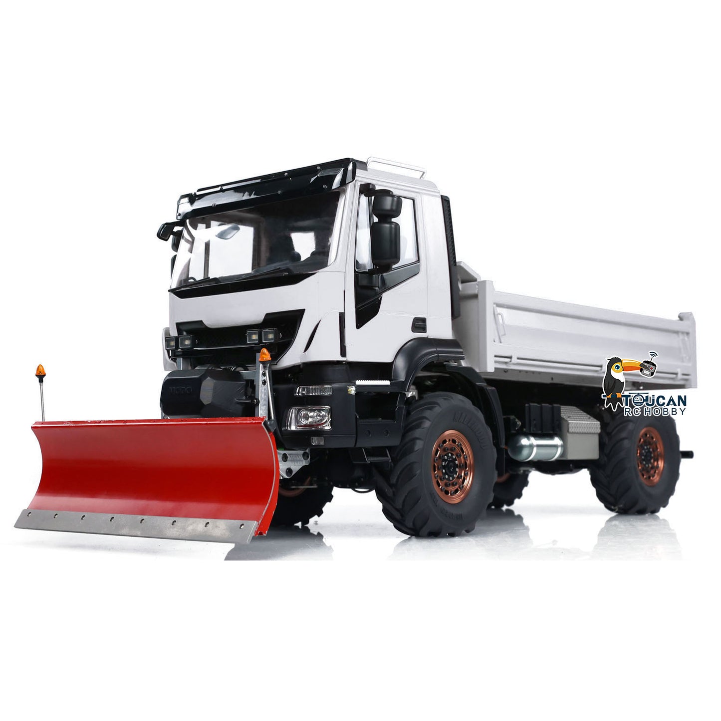 Metal 4*4 1/14 RC Hydraulic Dumper Trucks with Snow Shovel Remote Control Tipper Cars LED Light Sound FlySky ST8 Radio System