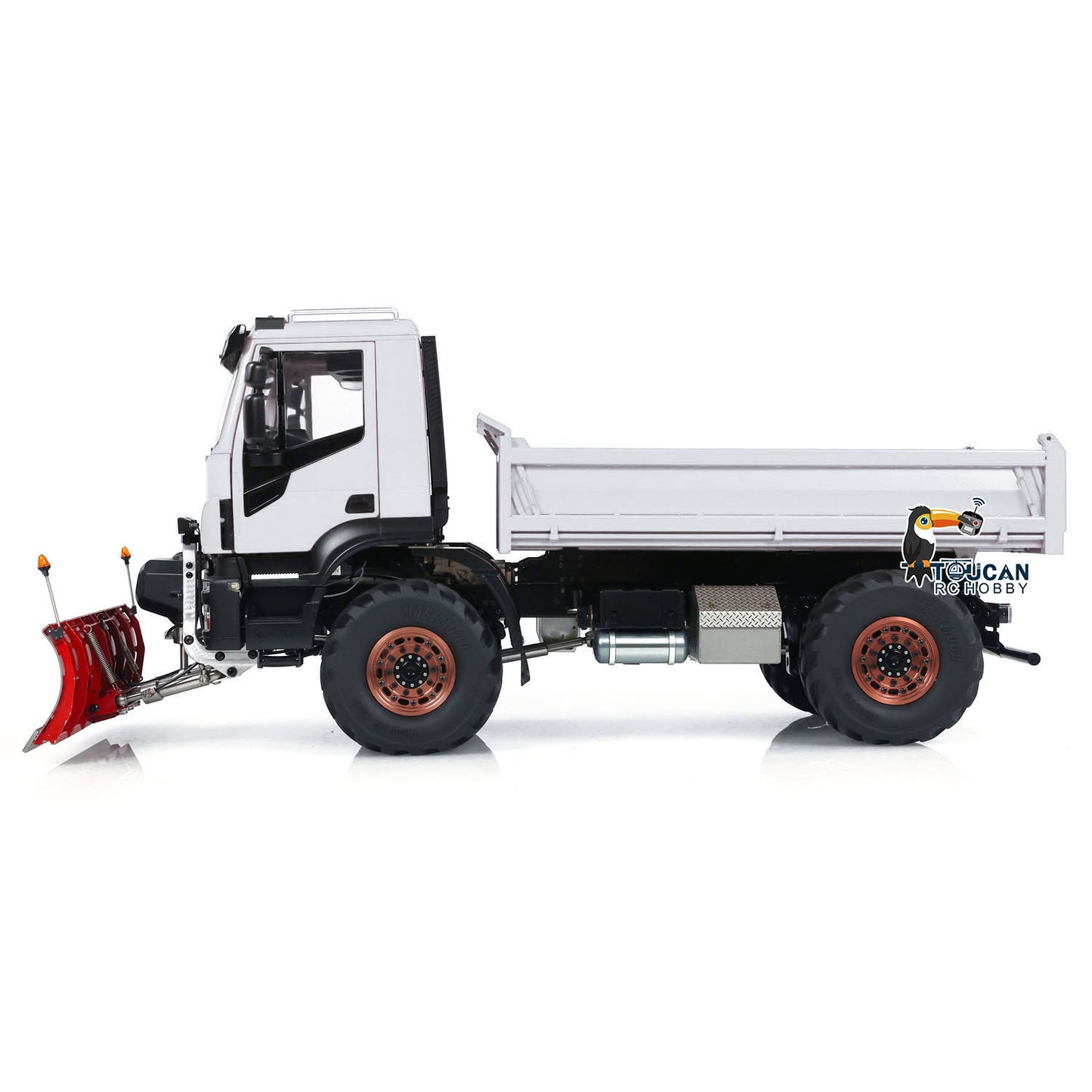 Metal 4*4 1/14 RC Hydraulic Dumper Trucks with Snow Shovel Remote Control Tipper Cars LED Light Sound FlySky ST8 Radio System