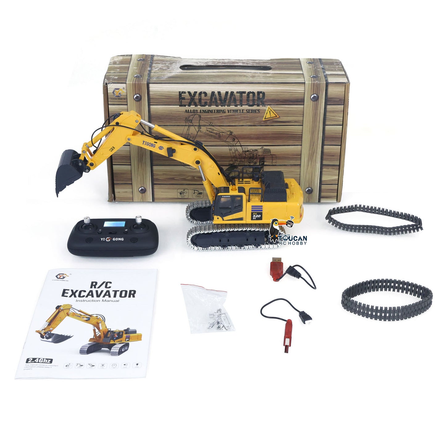US STOCK 1/50 RC Digger PC520 Electric Lifting Radio Control Excavator Engineering Vehicle Metal Tracks Lights Sound Small Toy Collection