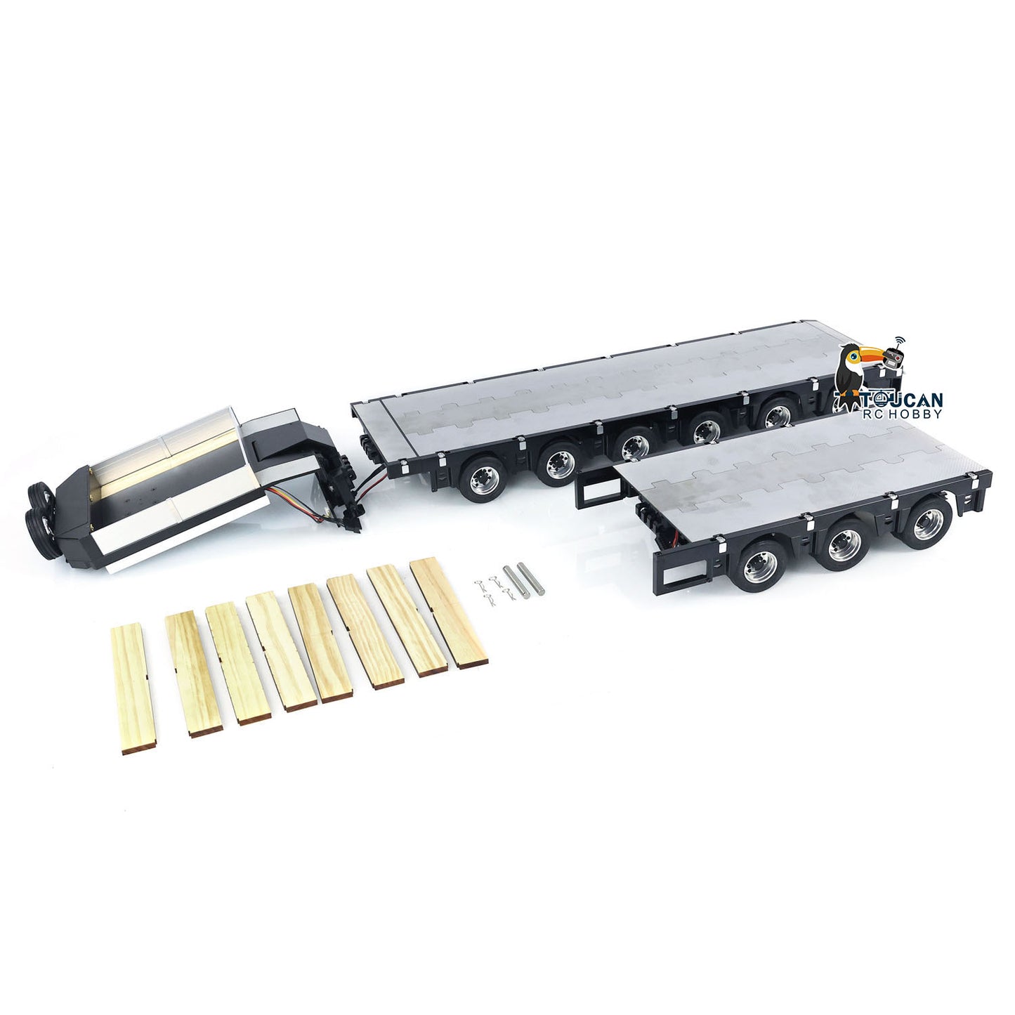 185CM! 9 Axles Metal Trailer 1/14 3+6 Extendible Lowboy Trailer for RC Tractor Truck TAMIYA LESU Remote Controlled Car LED Lights