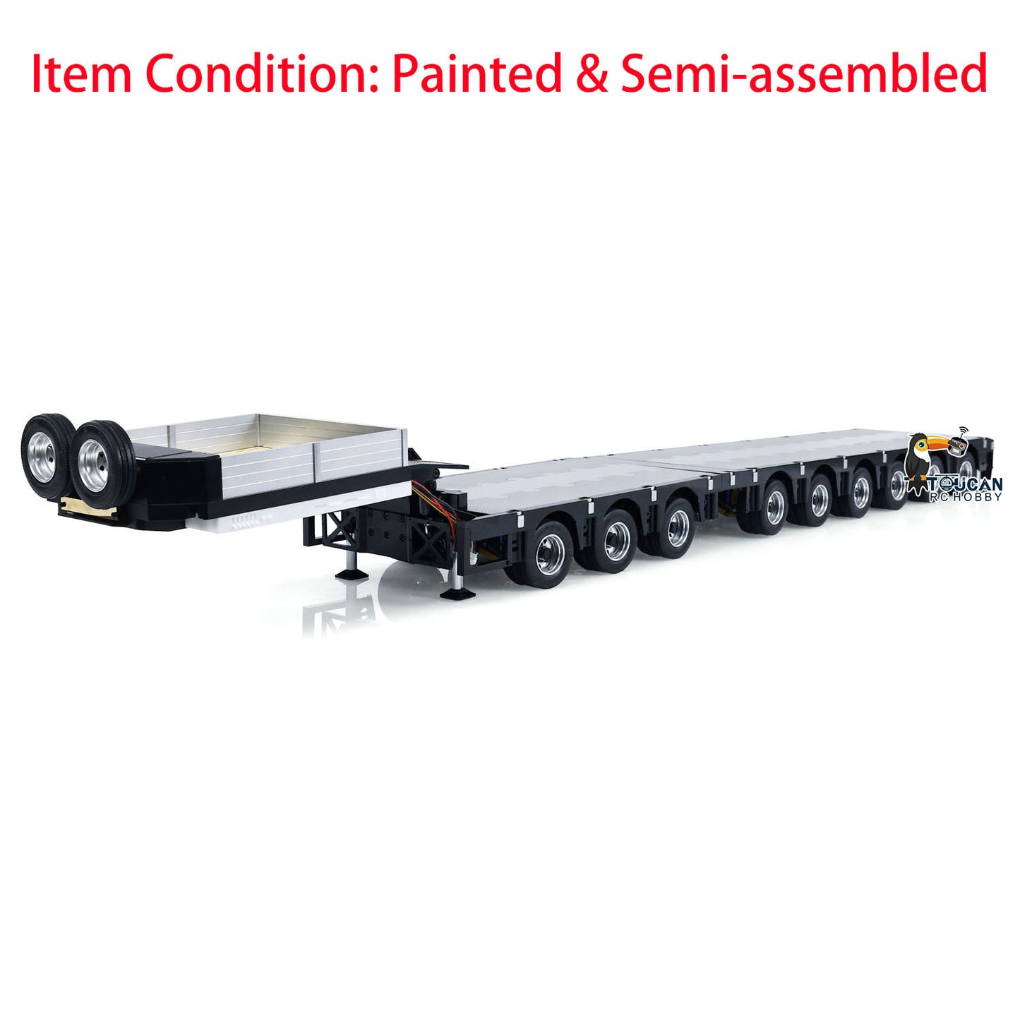 185CM! 9 Axles Metal Trailer 1/14 3+6 Extendible Lowboy Trailer for RC Tractor Truck TAMIYA LESU Remote Controlled Car LED Lights