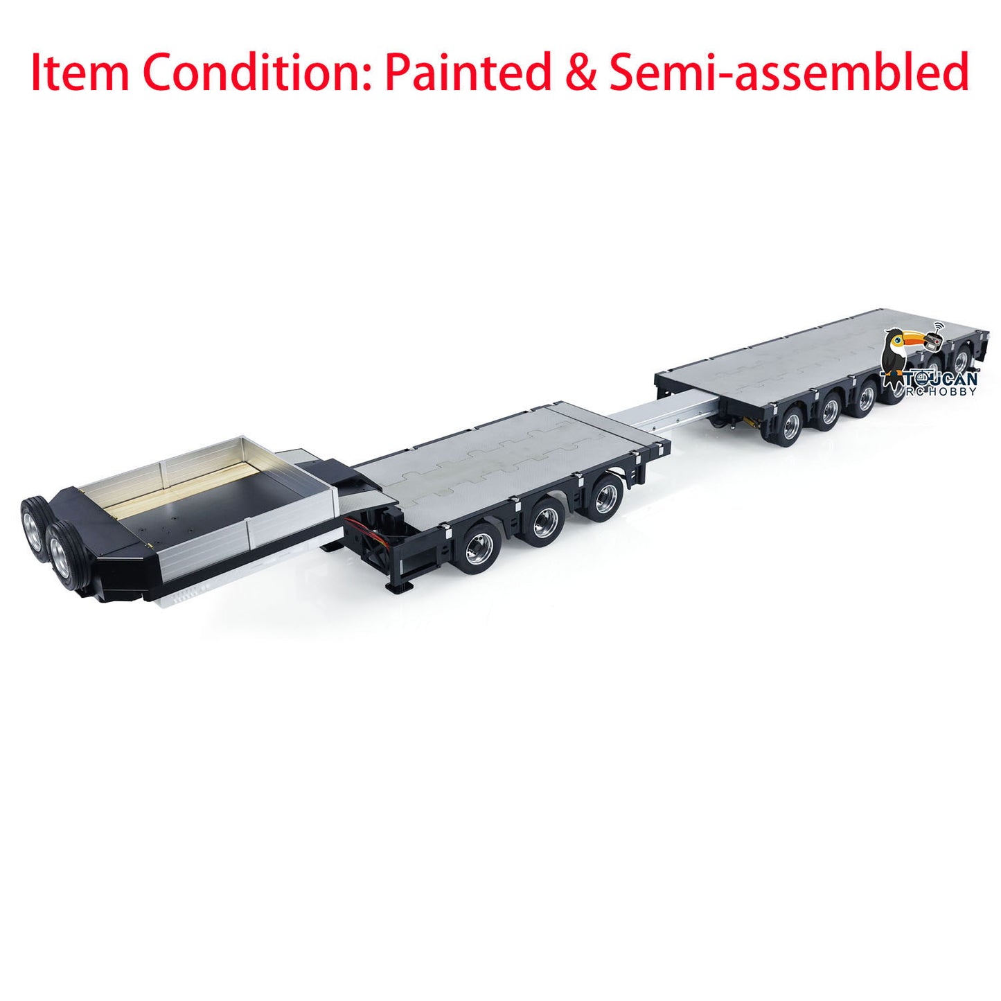 185CM! 9 Axles Metal Trailer 1/14 3+6 Extendible Lowboy Trailer for RC Tractor Truck TAMIYA LESU Remote Controlled Car LED Lights