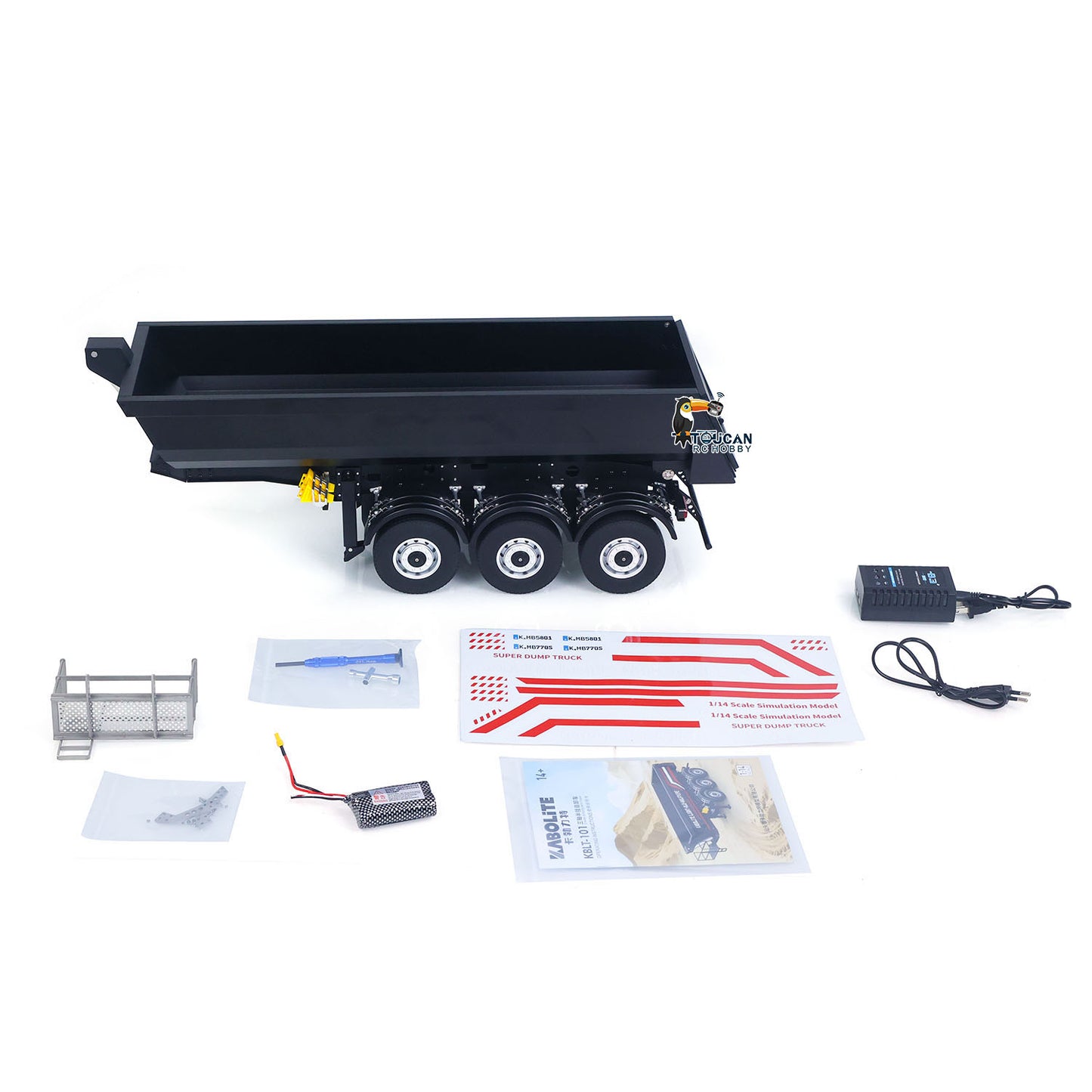 US STOCK Kabolite 1/14 Metal Remote Control 3Axles Electric Lifting Semi Trailer Dumper for RC Tractor Truck 770S 100 Battery Charger