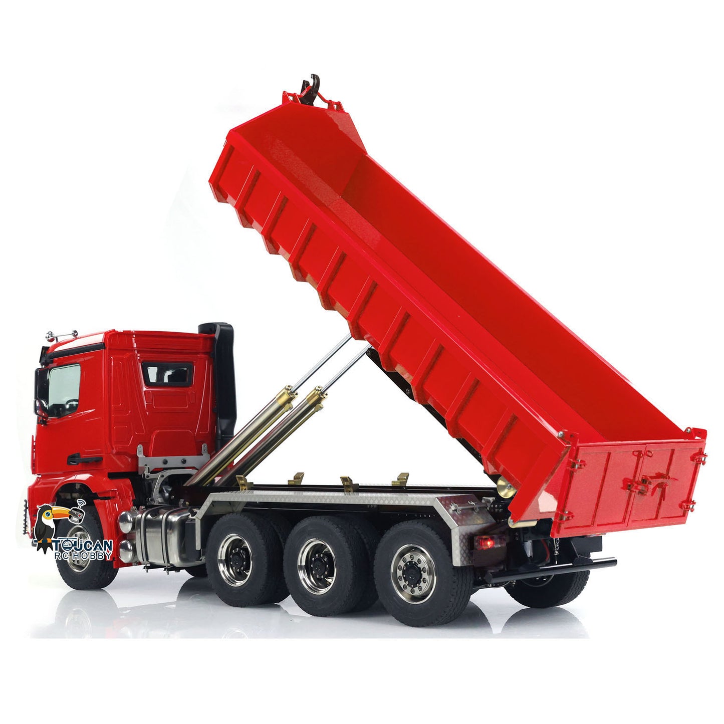 1/14 8x8 RC Hydraulic Full-dump Truck Metal Roll On Dumper Car with Standard Bucket Simulation Model Light Sound FlySky I6S