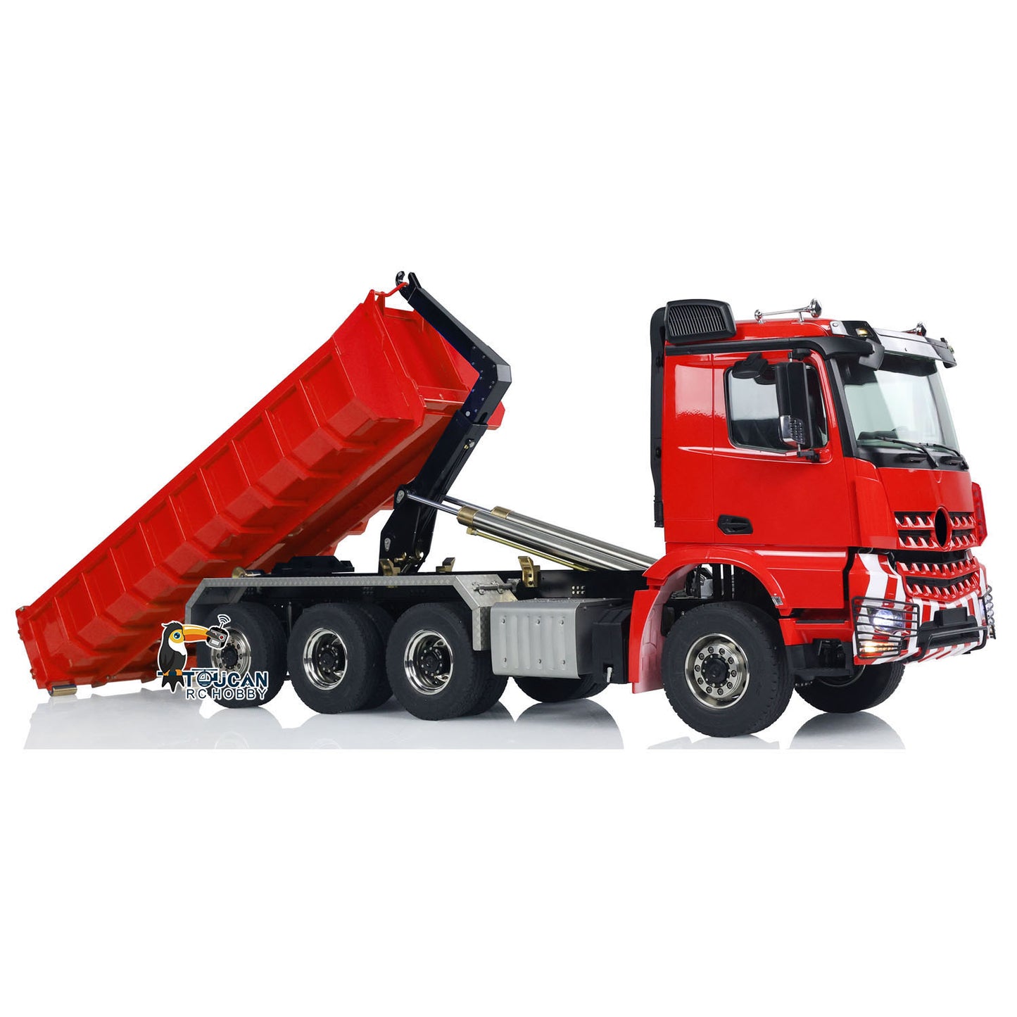 1/14 8x8 RC Hydraulic Full-dump Truck Metal Roll On Dumper Car with Standard Bucket Simulation Model Light Sound FlySky I6S