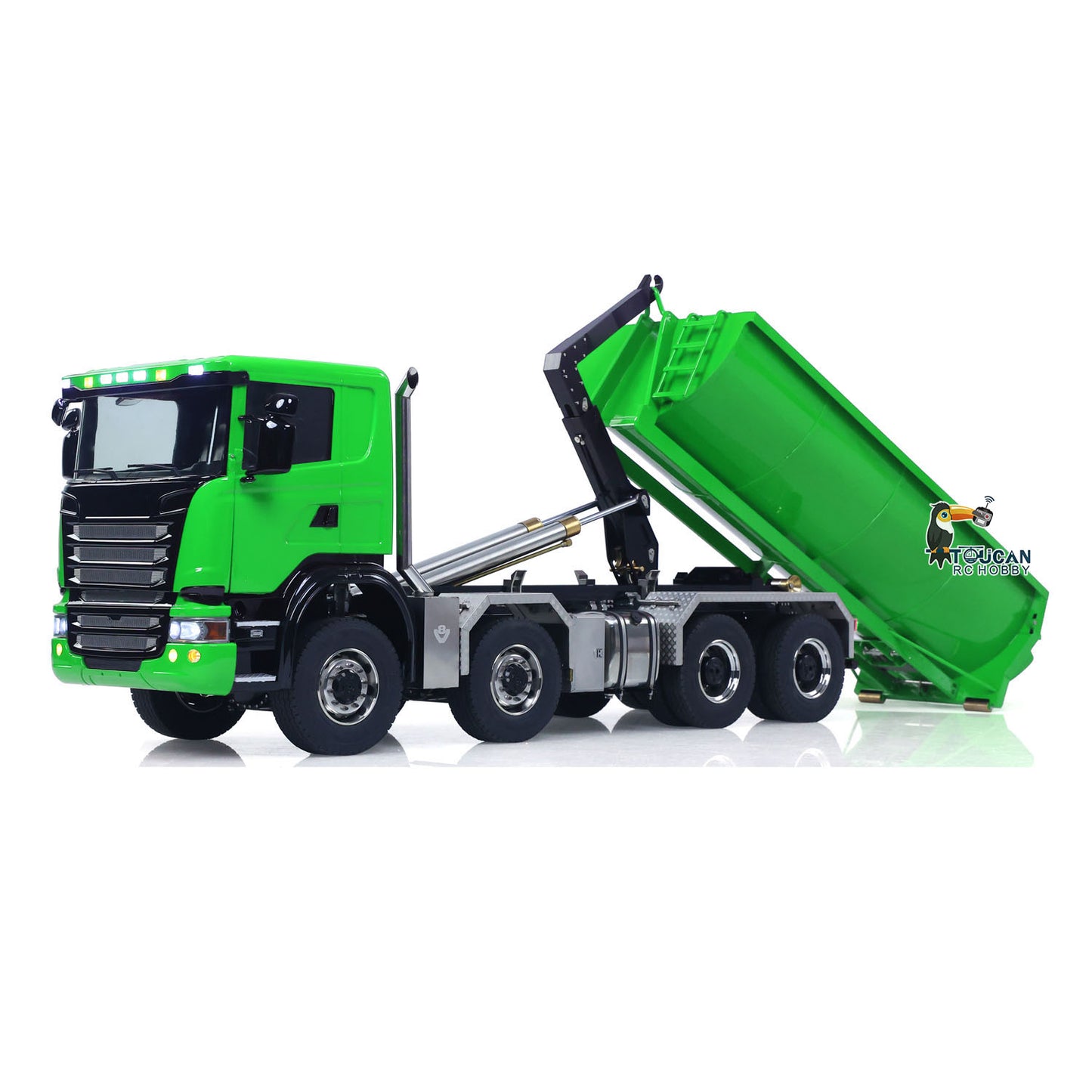 1/14 Hydraulic RC Roll On Off Dump Truck 8x8 3Speed Gearbox Remote Control Full Tipper SC 770S Axle Locks Metal Shafts