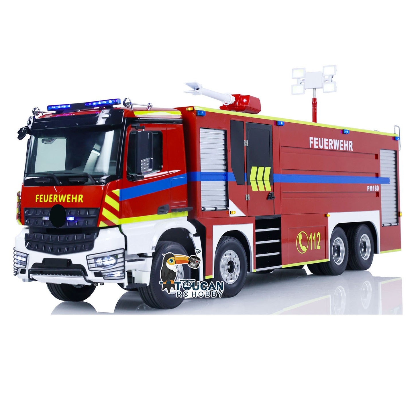 1/14 8x4 RC Fire Sprinkler Vehicles Remote Control Fire Truck Sounds Lights System FlySky I6S Assembled and Painted