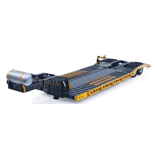 Stainless Steel Gooseneck Low Flatbed Trailer 2 Axles W/ Lights for 1/14 DIY Tamiya Remote Control Tractor Truck No Charger