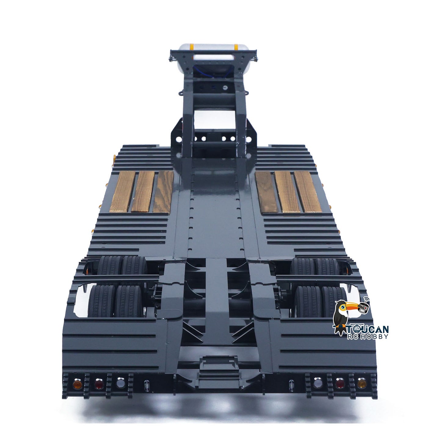 Stainless Steel Gooseneck Low Flatbed Trailer 2 Axles W/ Lights for 1/14 DIY Tamiya Remote Control Tractor Truck No Charger