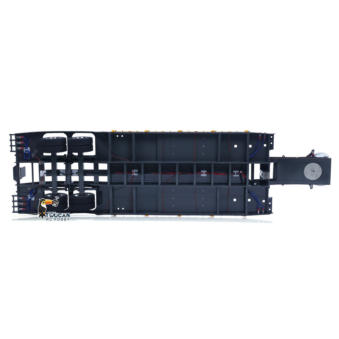 Stainless Steel Gooseneck Low Flatbed Trailer 2 Axles W/ Lights for 1/14 DIY Tamiya Remote Control Tractor Truck No Charger