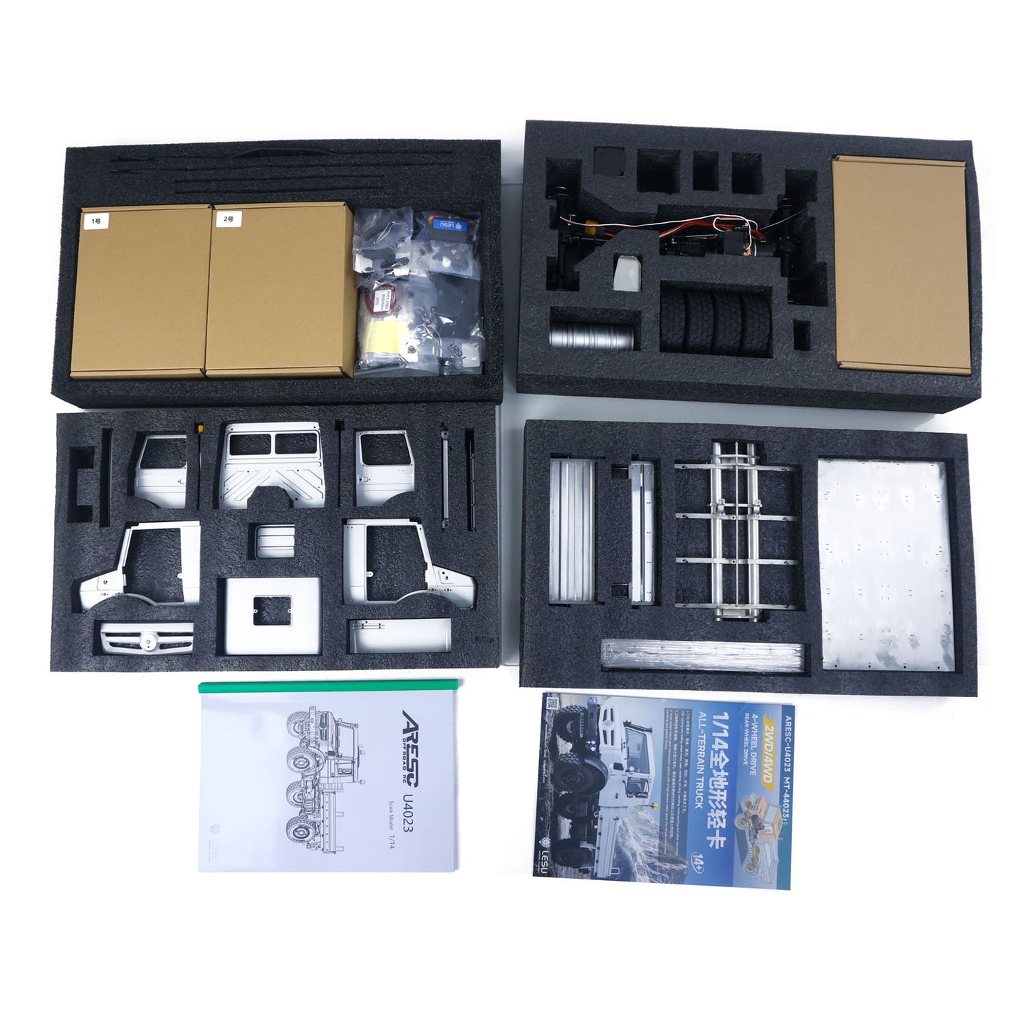 3Speed LESU 1/14 RC Metal Light Truck U4023 AWD Remote Control Off Road Vehicle KIT Model Light Sound Axle Transfer Case Lock Unassembled Painted