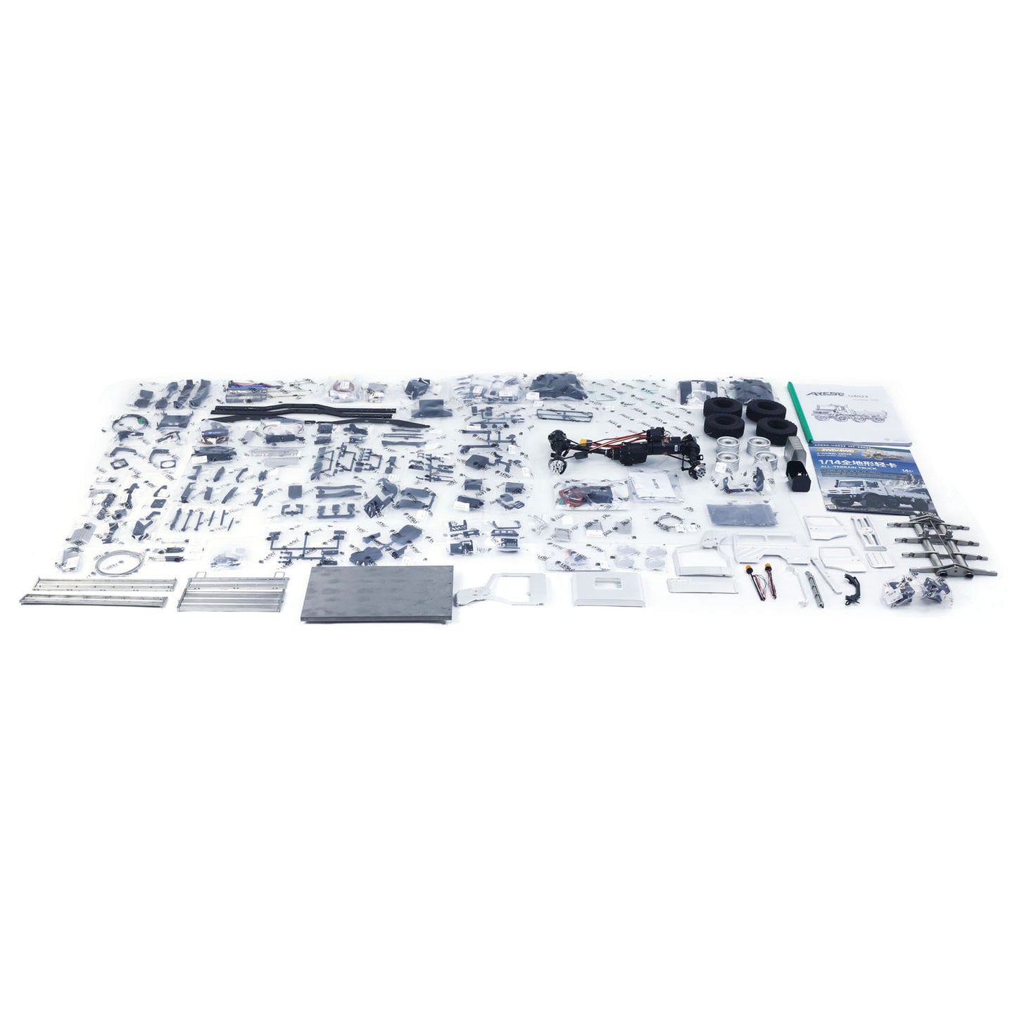 3Speed LESU 1/14 RC Metal Light Truck U4023 AWD Remote Control Off Road Vehicle KIT Model Light Sound Axle Transfer Case Lock Unassembled Painted