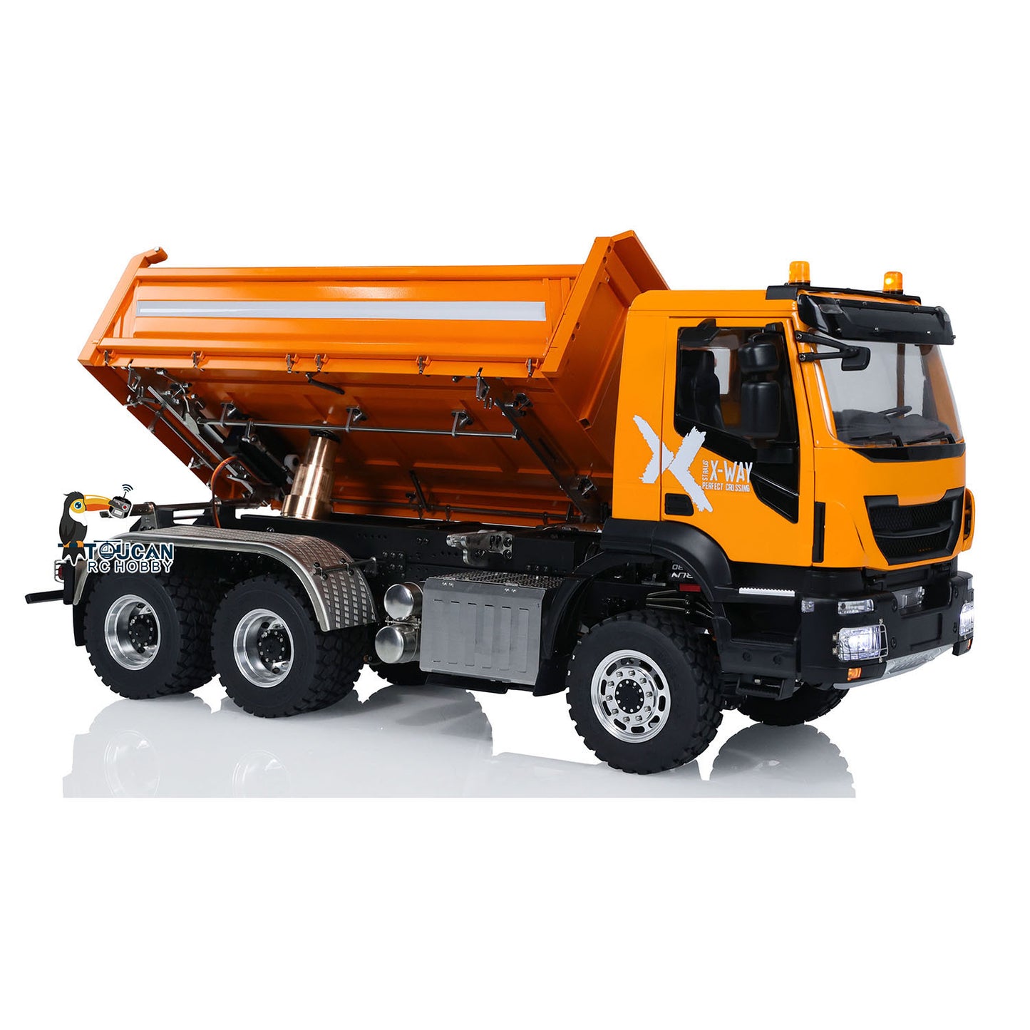 LESU Metal 6x6 1/14 RC Hydraulic Dumper Car 3-way Radio Control Dump Truck Model with Light and Sound System 3-speed Transmission