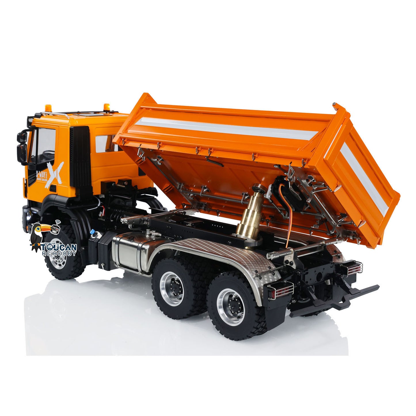 LESU Metal 6x6 1/14 RC Hydraulic Dumper Car 3-way Radio Control Dump Truck Model with Light and Sound System 3-speed Transmission