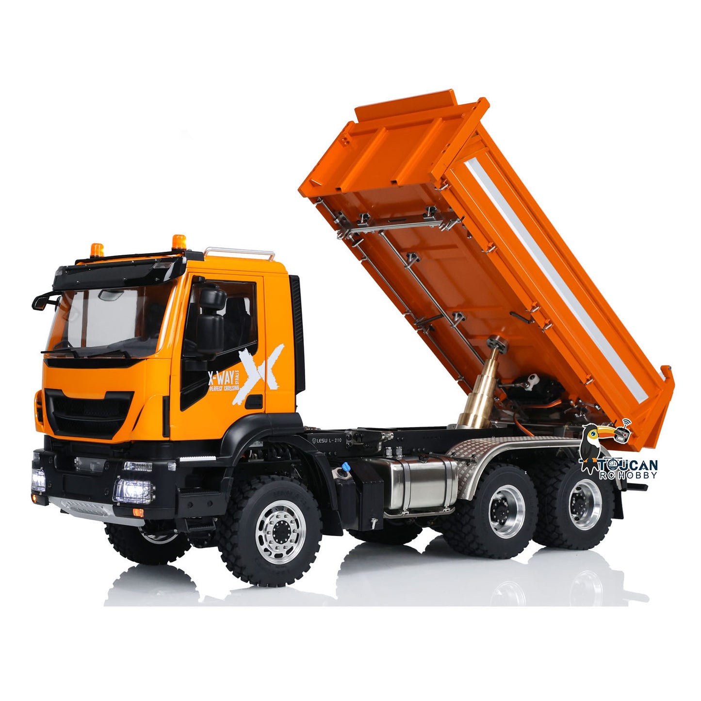 LESU Metal 6x6 1/14 RC Hydraulic Dumper Car 3-way Radio Control Dump Truck Model with Light and Sound System 3-speed Transmission