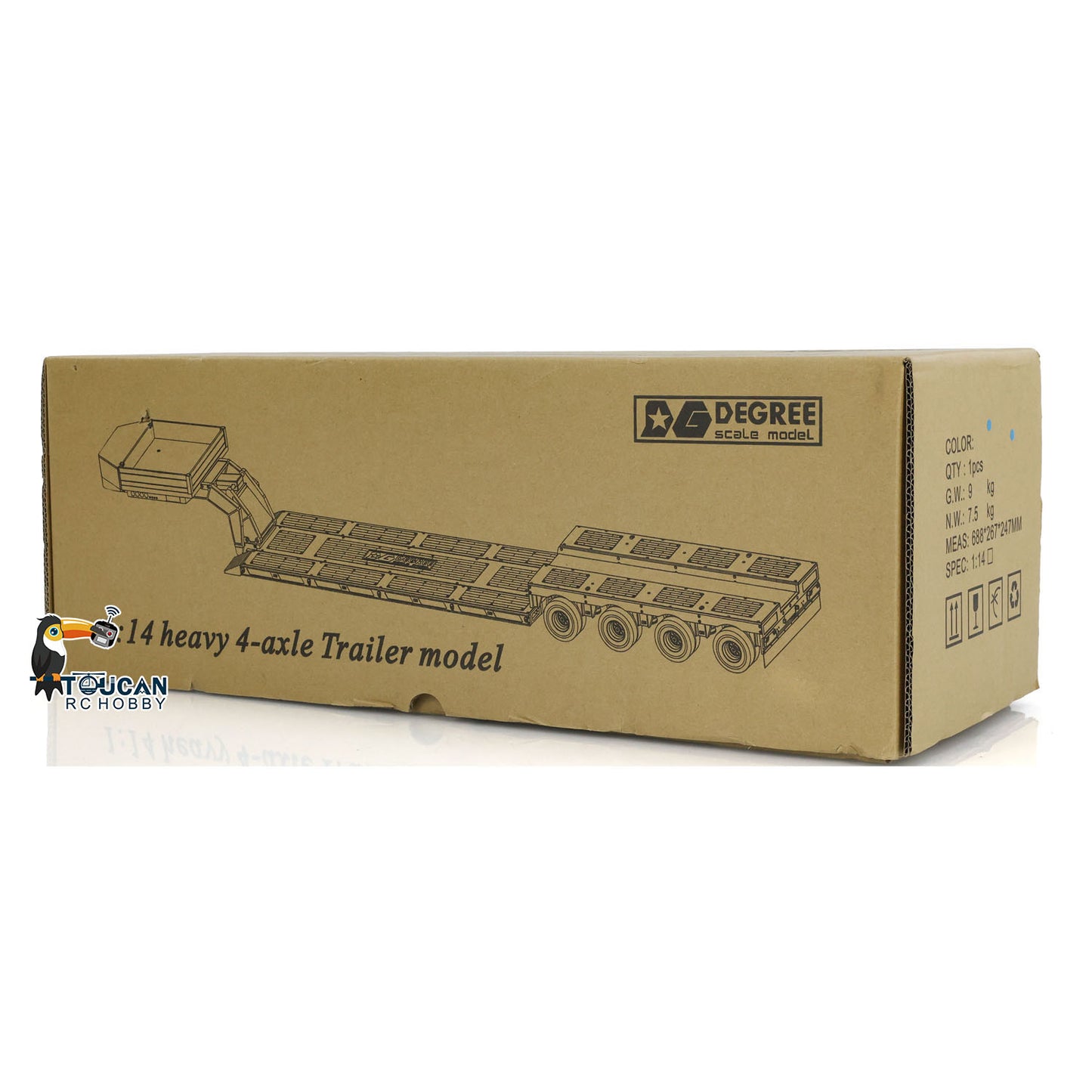 1/14 4 Axles RC Heavy Trailer DG-999 CNC Gooseneck Trailers for Tractor Truck Assembled Painted with Light System Load Weight 30kg