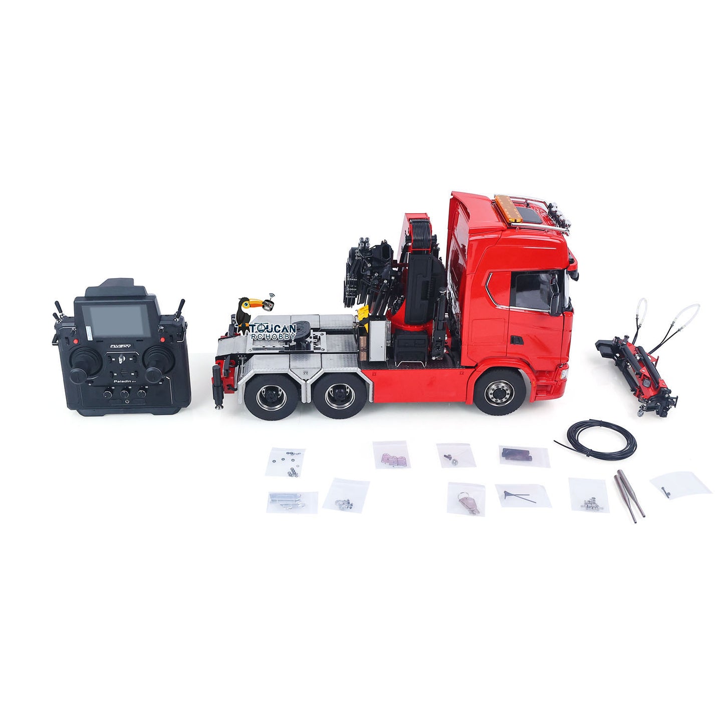 1/14 Remote Control Tractor Truck 7-way Valves Hydraulic Crane 6x6 RC Lorry Car 3Speed Gearbox Axle Locks Light Sound System