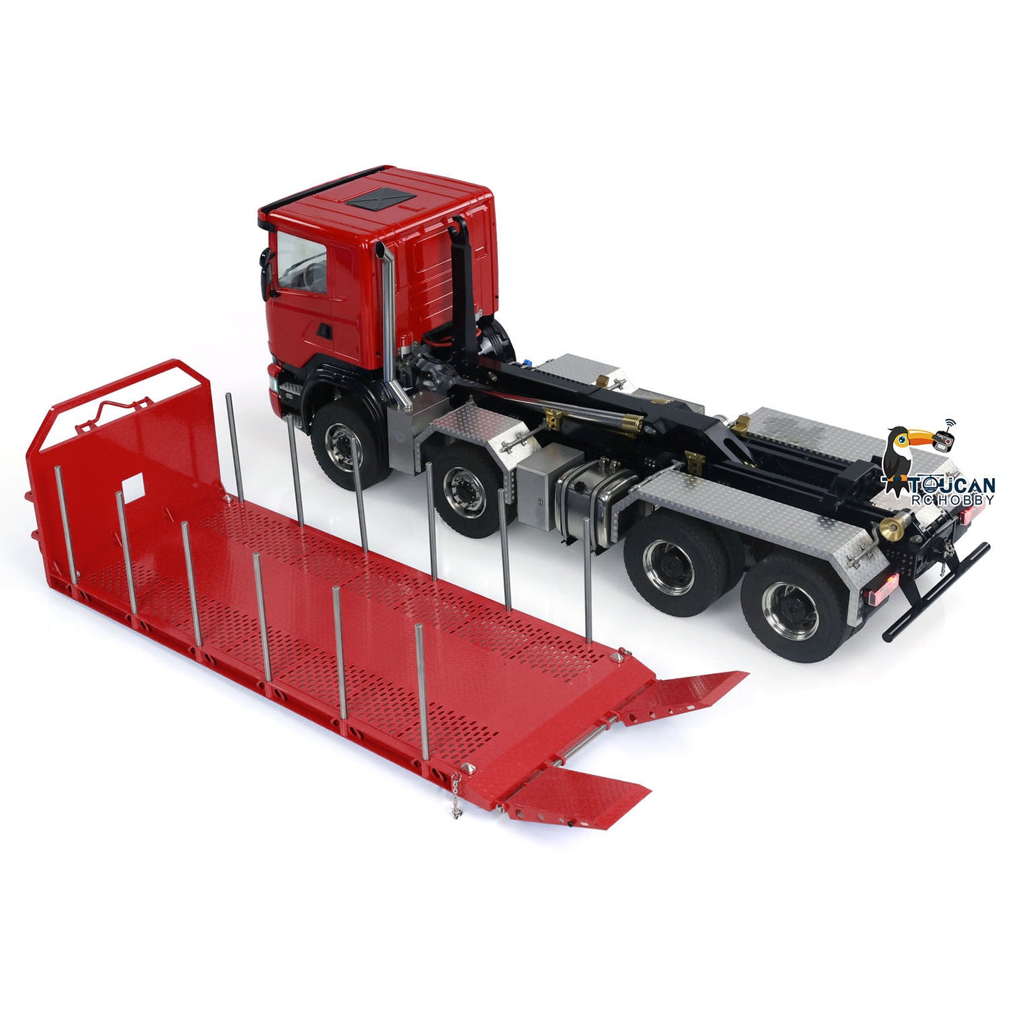 1/14 8x8 RC Hydraulic Equipment Radio Controlled Roll-on Dumper Trucks Full Dump Truck U-shaped Short High Bucket Timber Flatbed