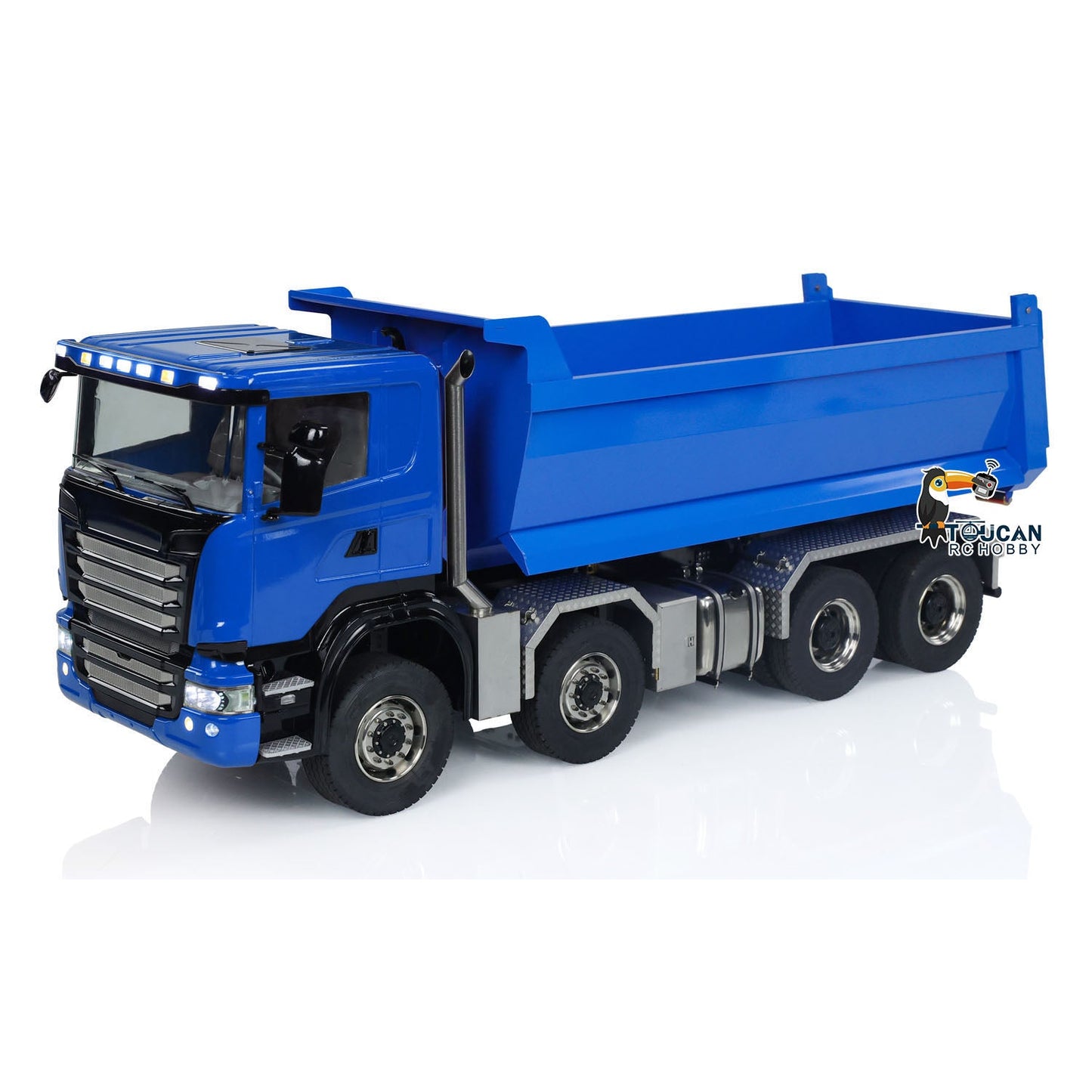 1:14 8x8 RC Hydraulic Roll-on Dump Truck Radio Controlled Tipper Car U-shaped Short High Bucket Timber Flatbed Sounds Lights