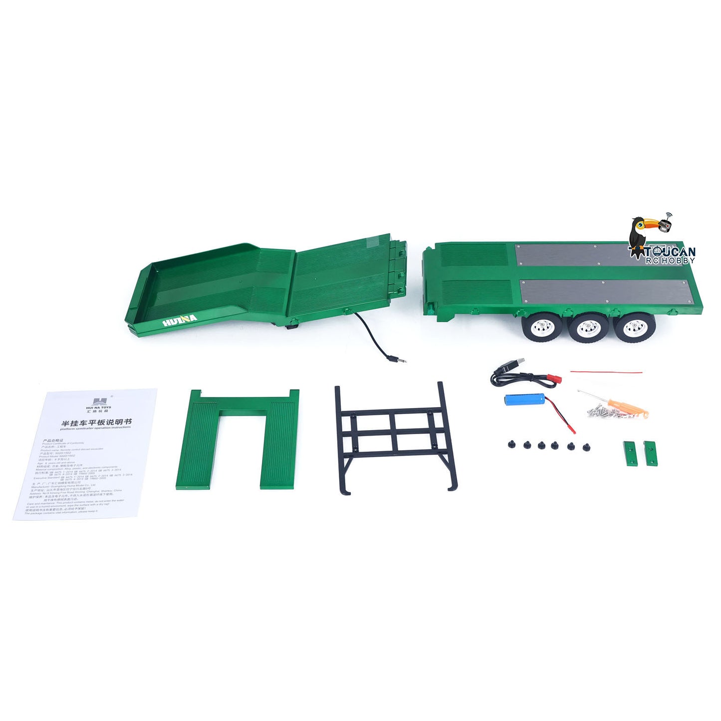 HUINA 1/18 Plastic Flatbed Semi Trailer 1502 for Radio Controlled Tractor Truck 1501 RC Model Electric Support Legs Battery No Light