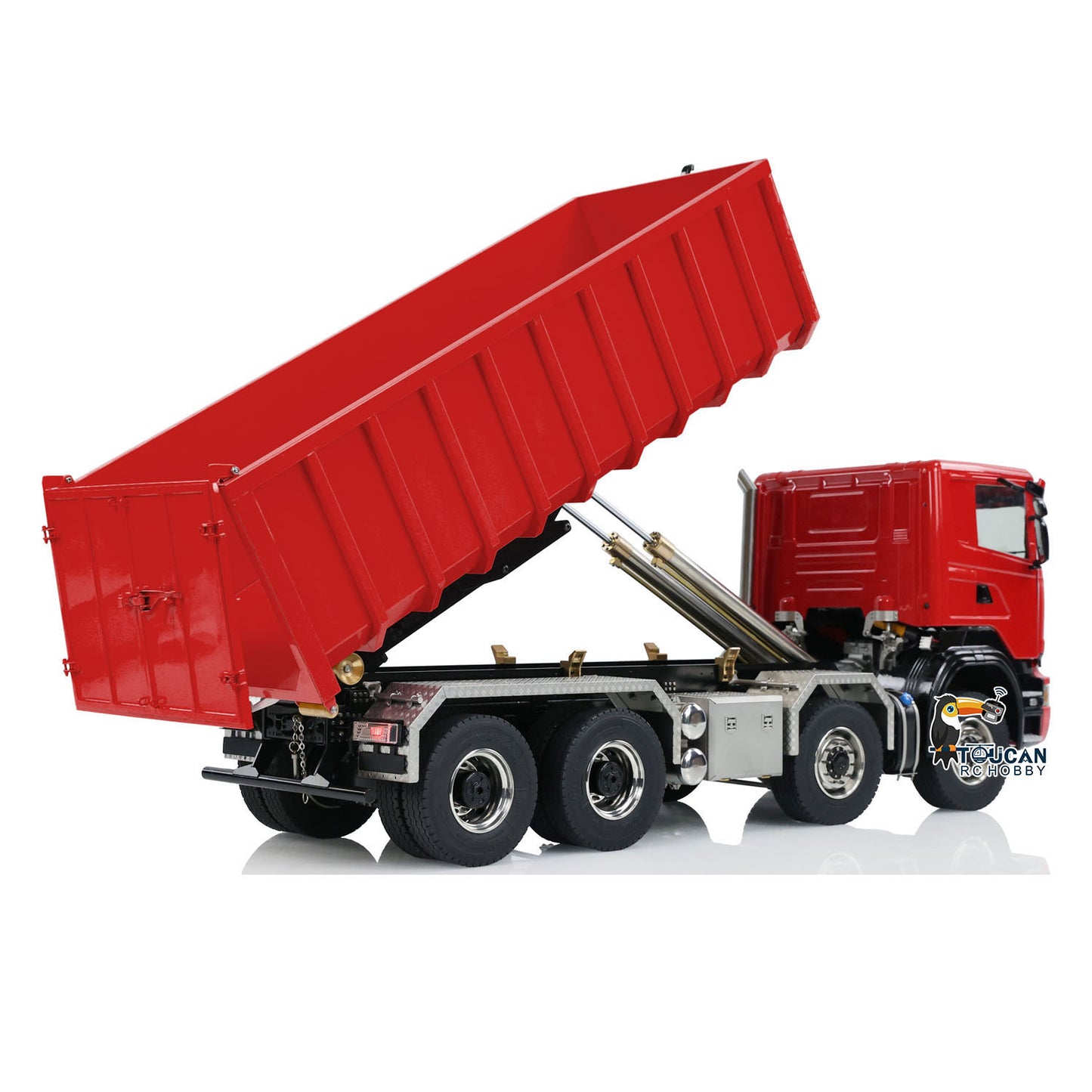 1/14 8x8 RC Hydraulic Equipment Radio Controlled Roll-on Dumper Trucks Full Dump Truck U-shaped Short High Bucket Timber Flatbed