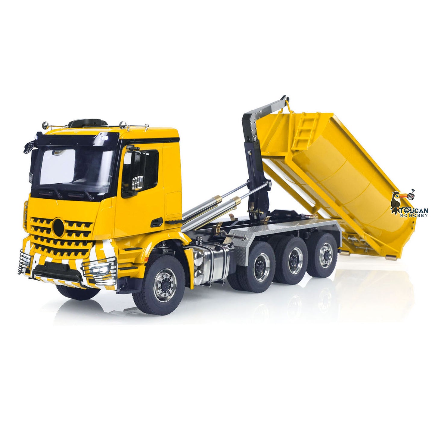 Metal 1/14 RC Hydraulic Dump Truck 8*8 3Speed Radio Controlled Roll Off Tipper 3363 Rear Axle Steering Light & Sound System
