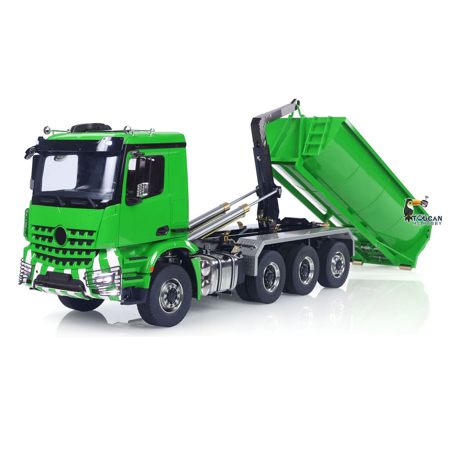 Metal 1/14 RC Hydraulic Dump Truck 8*8 3Speed Radio Controlled Roll Off Tipper 3363 Rear Axle Steering Light & Sound System
